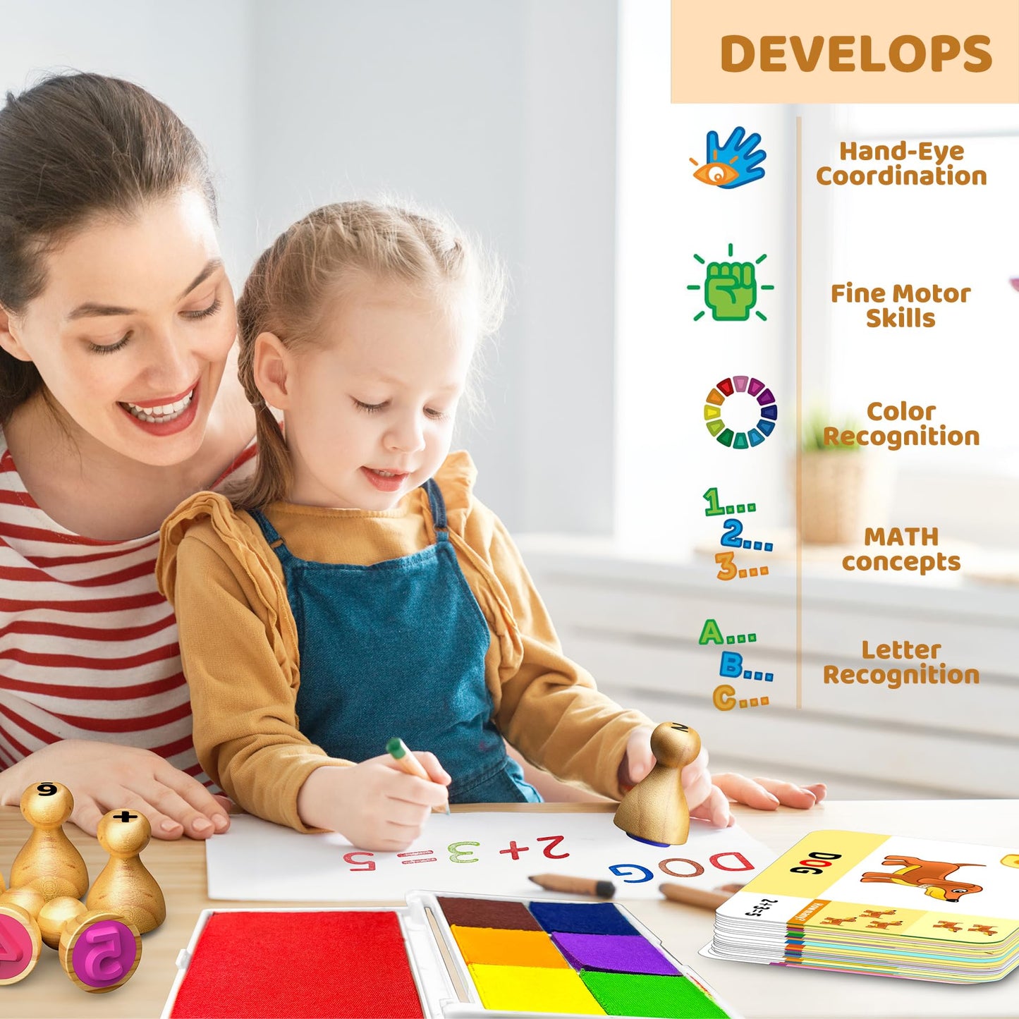 UdoUto Wooden Alphabet & Number Stamps for Kids | Montessori Learning Set
