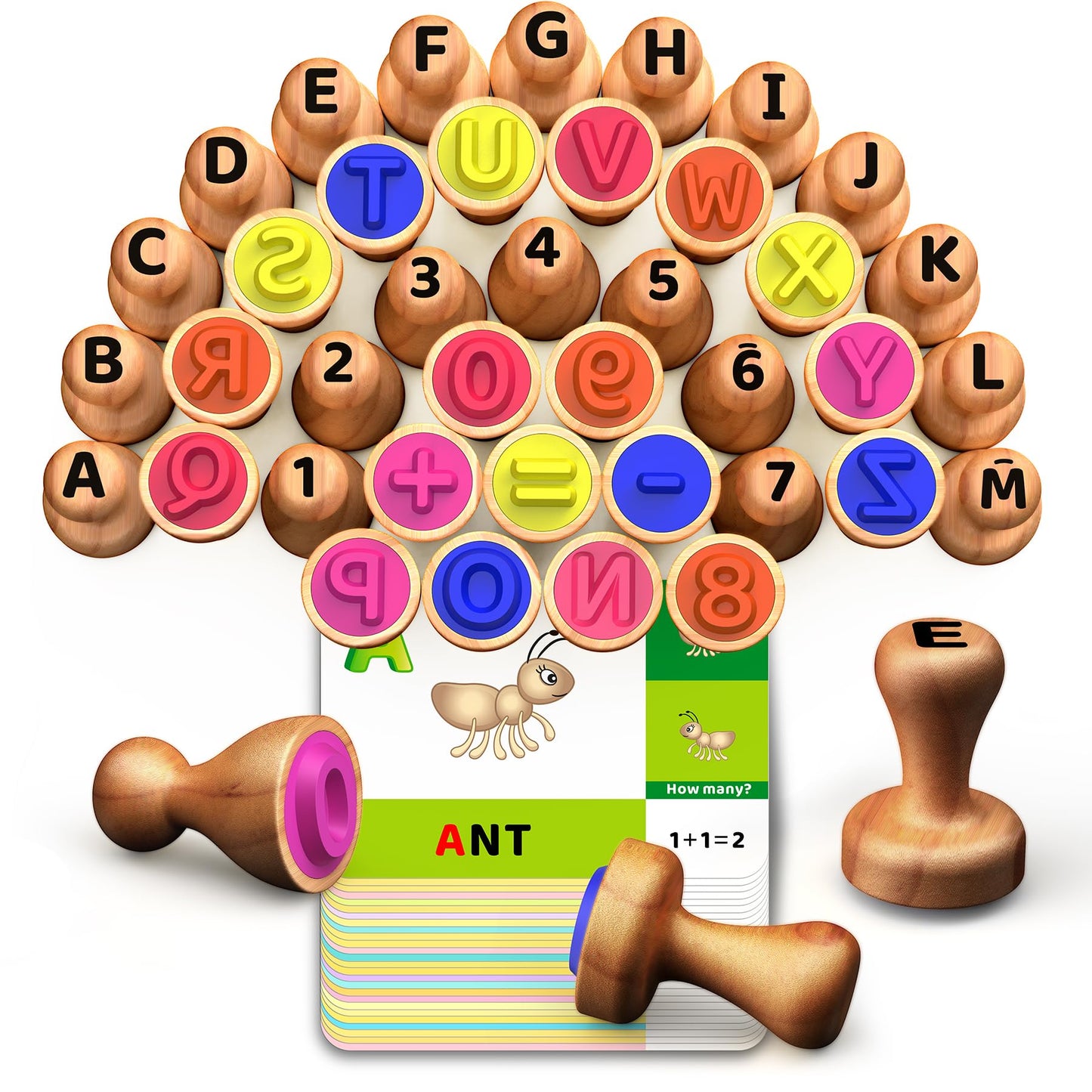 UdoUto Wooden Alphabet & Number Stamps for Kids | Montessori Learning Set