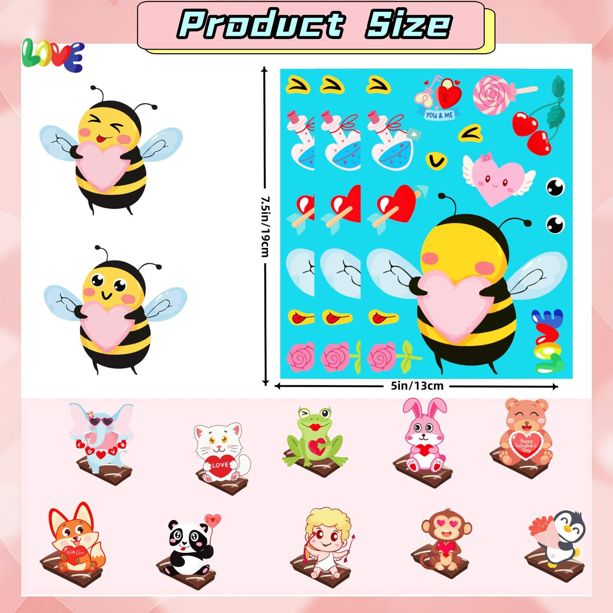 UDTAATO 48 Sheets Valentine Sticker Set – 12 Designs, Waterproof & Easy to Peel for Kids