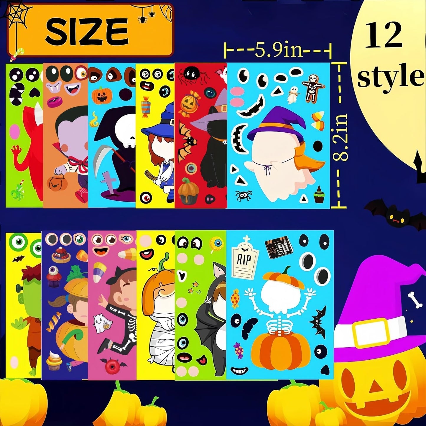 UDTAATO 36 Sheets Large Size Halloween Stickers for Kids – Make Your Own Stickers, Crafts & Party Favors
