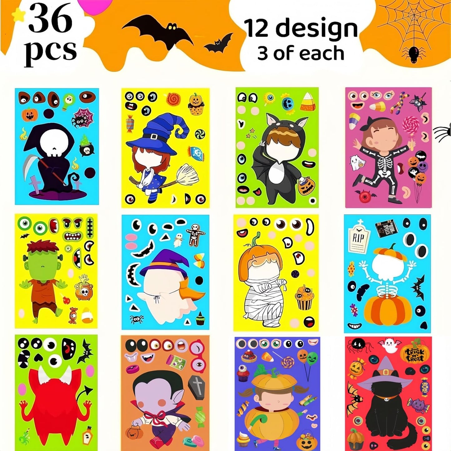 UDTAATO 36 Sheets Large Size Halloween Stickers for Kids – Make Your Own Stickers, Crafts & Party Favors