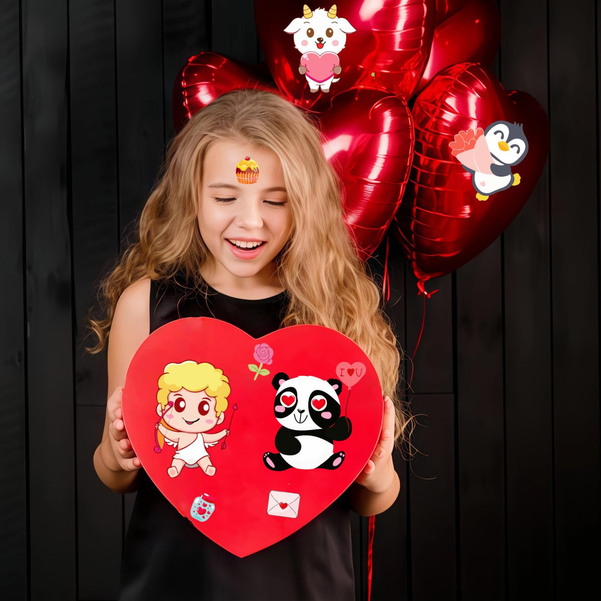 UDTAATO 48 Sheets Valentine Sticker Set – 12 Designs, Waterproof & Easy to Peel for Kids
