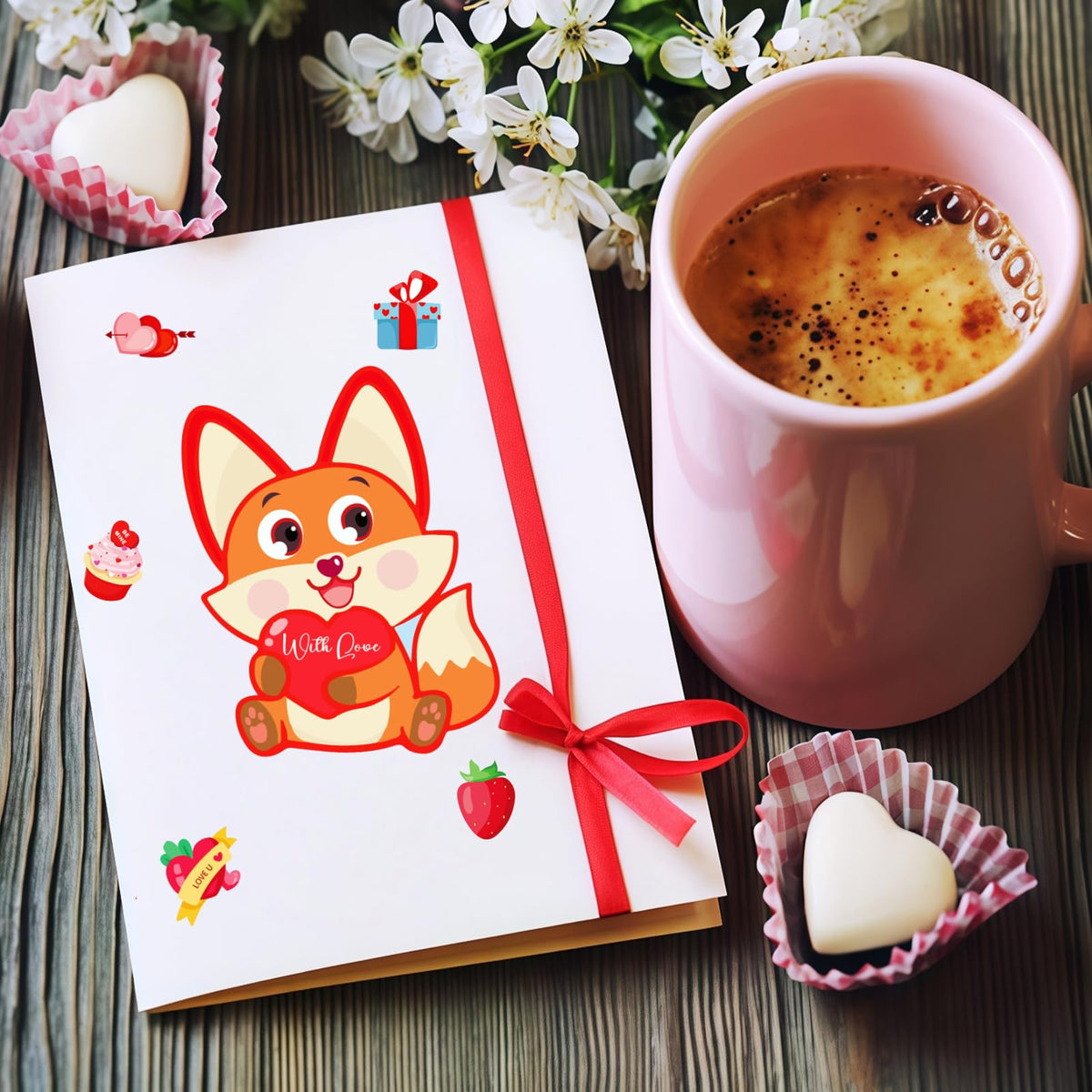 UDTAATO 48 Sheets Valentine Sticker Set – 12 Designs, Waterproof & Easy to Peel for Kids