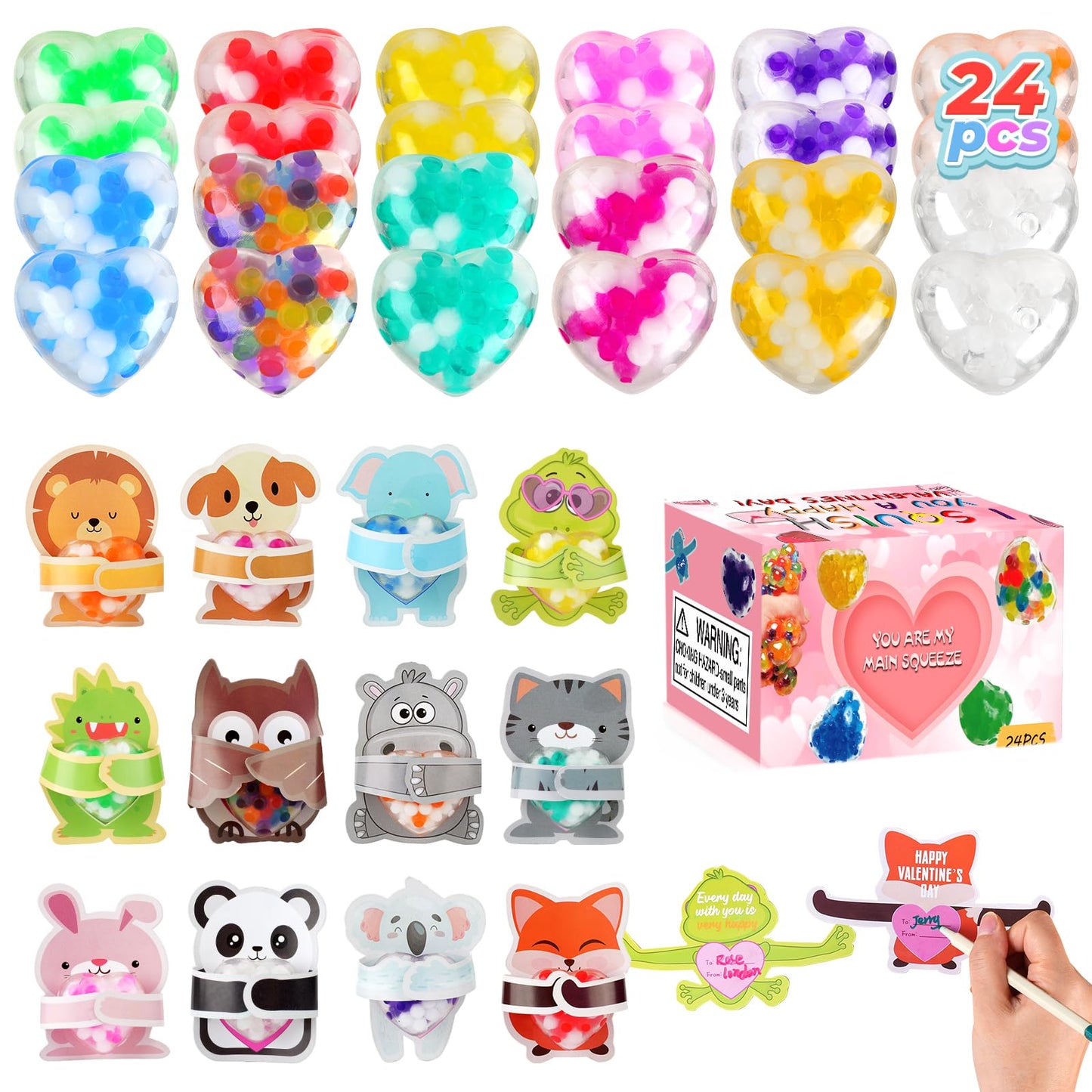UDZRL 24-Pack Valentines Heart Stress Balls with Cards | Bulk Fidget Toys