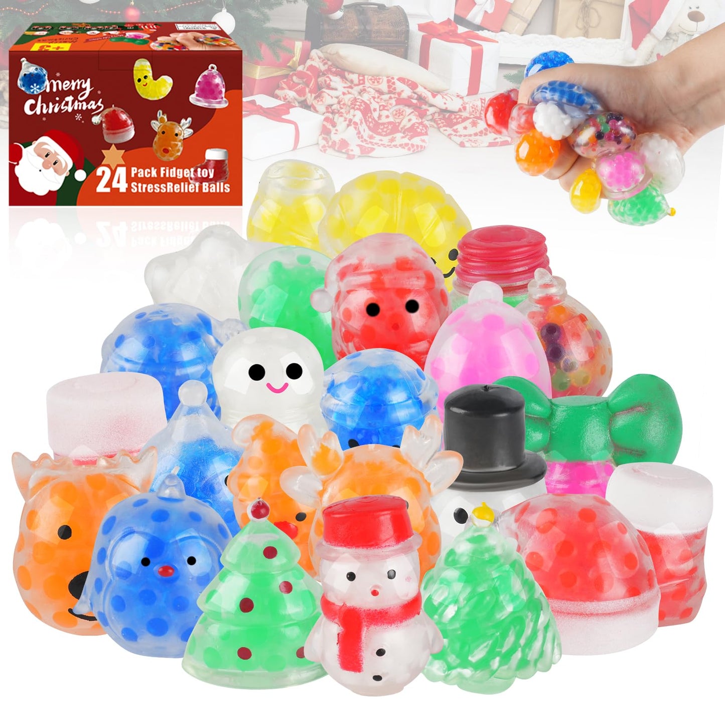 UDZRL 24-Piece Christmas Stress Balls — Squeeze Toys for Stockings, Party Favors & Gifts