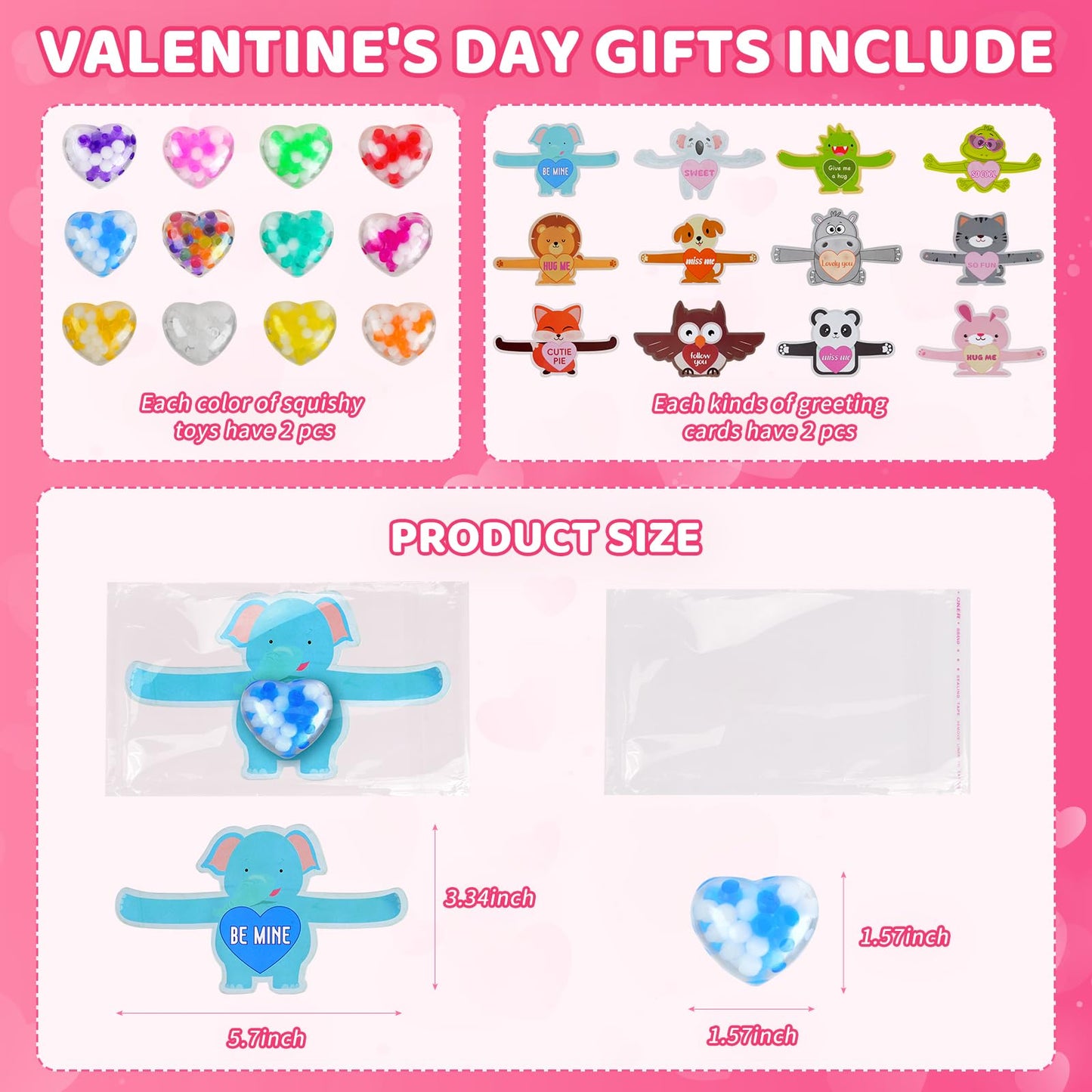 UDZRL 24-Pack Valentines Heart Stress Balls with Cards | Bulk Fidget Toys