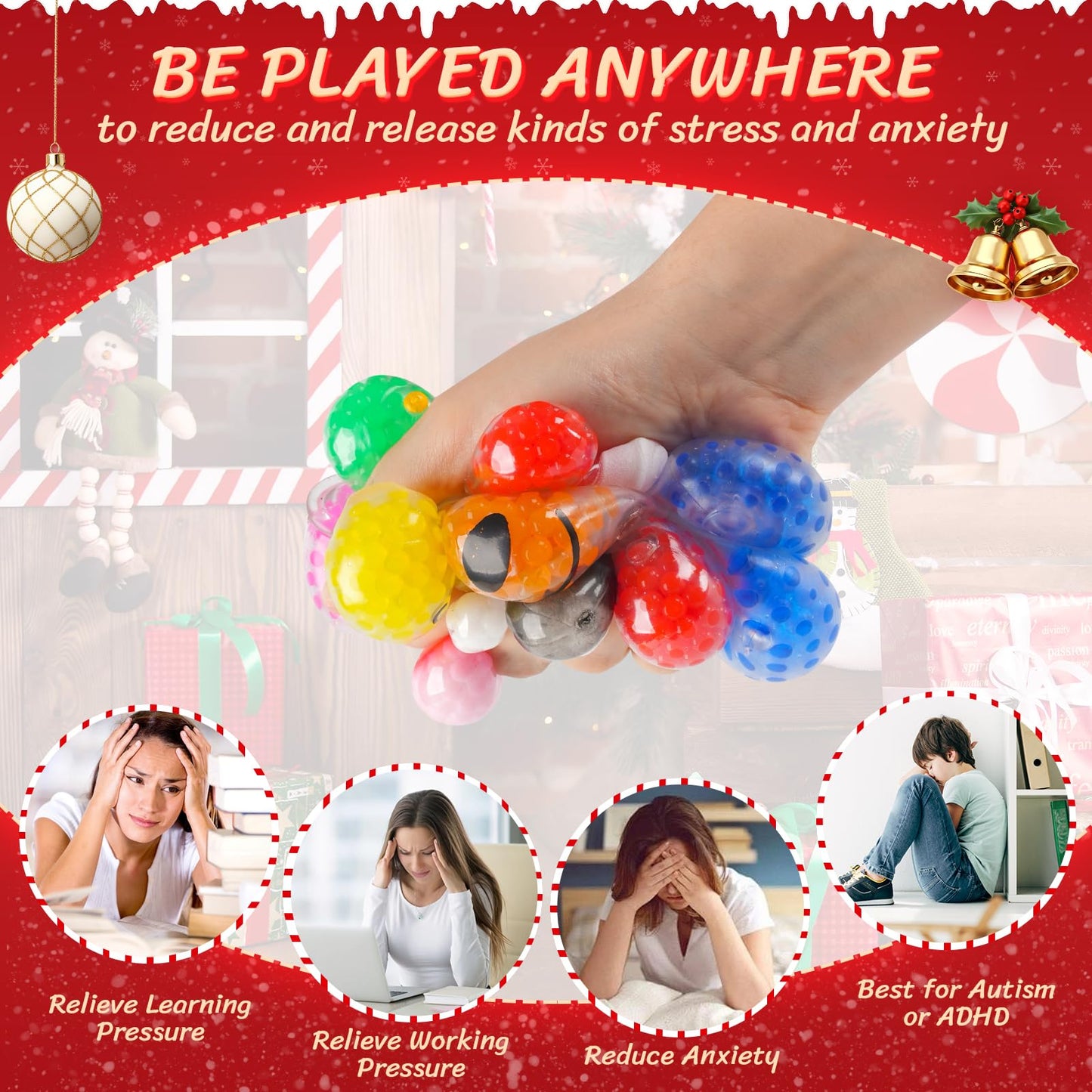 UDZRL 24-Piece Christmas Stress Balls — Squeeze Toys for Stockings, Party Favors & Gifts