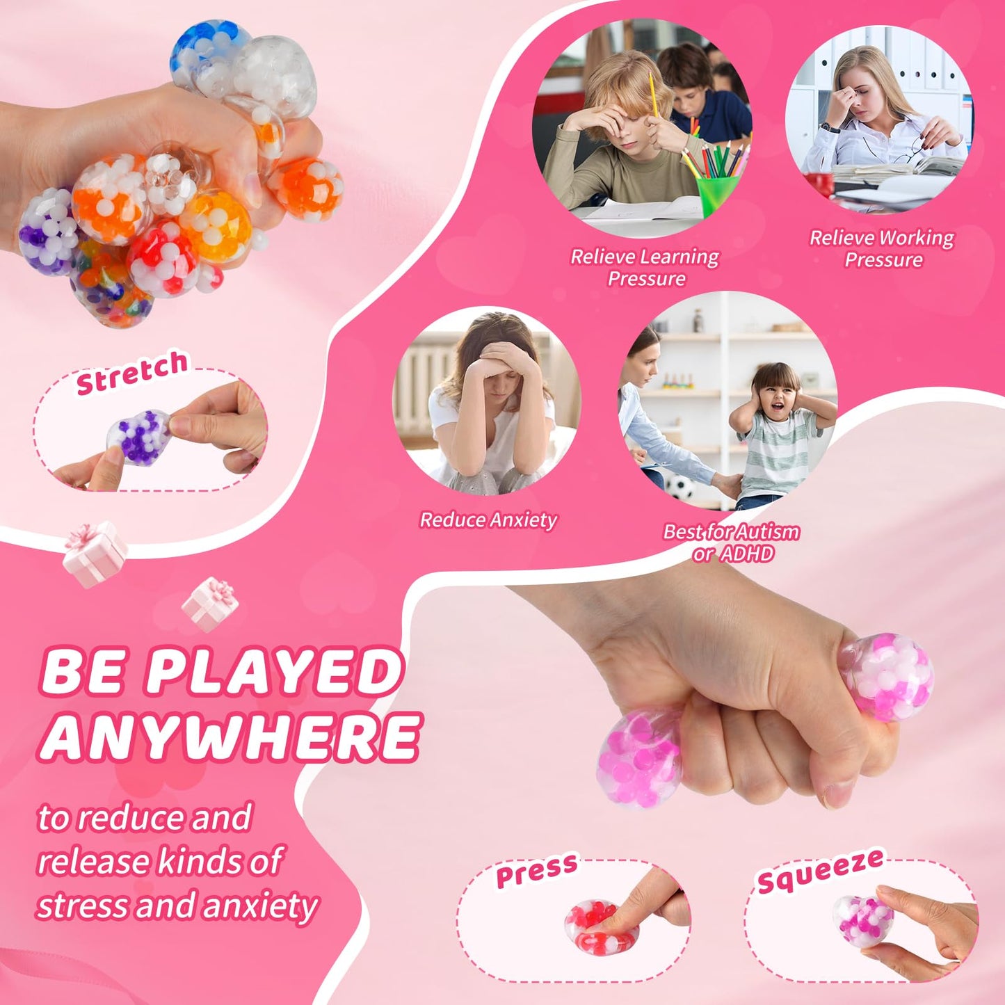 UDZRL 24-Pack Valentines Heart Stress Balls with Cards | Bulk Fidget Toys