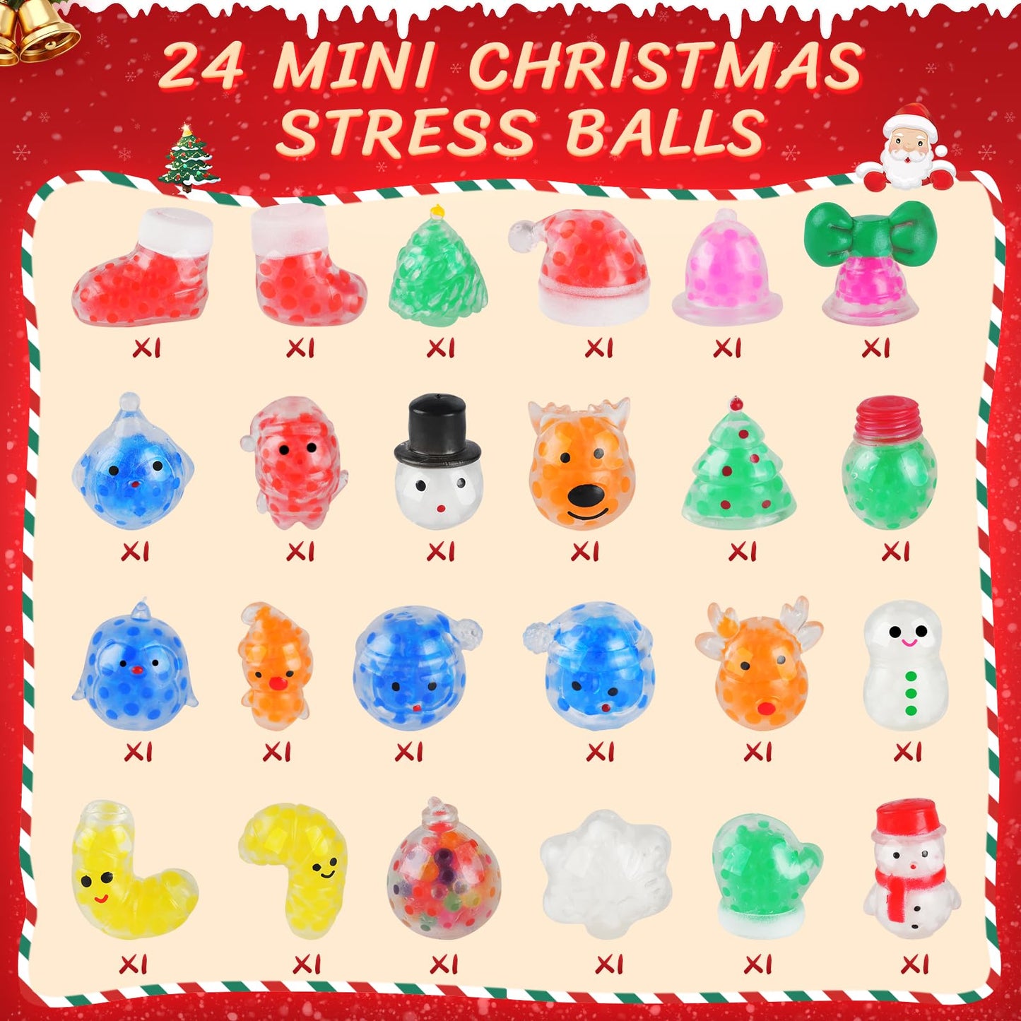 UDZRL 24-Piece Christmas Stress Balls — Squeeze Toys for Stockings, Party Favors & Gifts