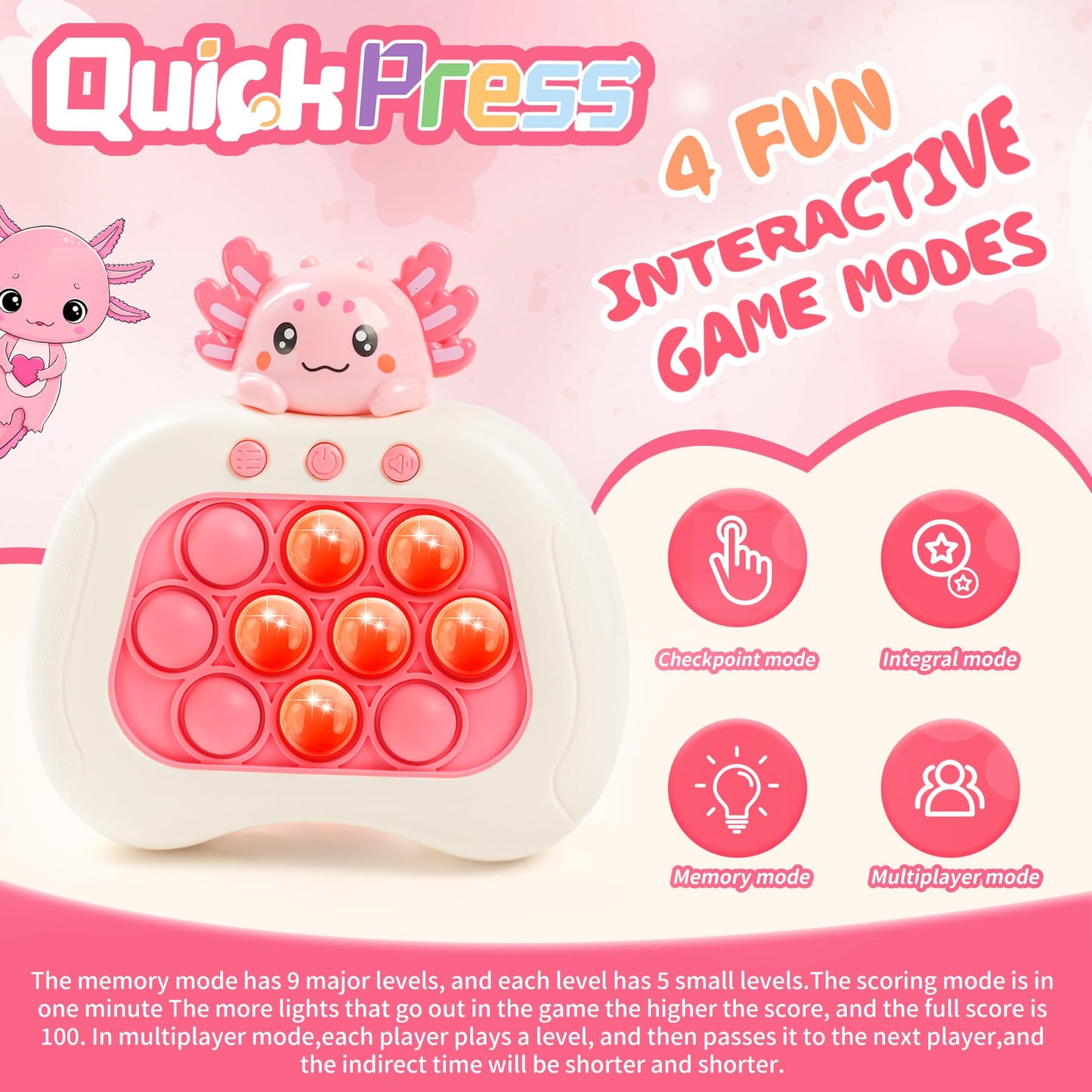 Ueghz Valentines Day Axolotl Pop Game – Portable Fidget Toy & Quick Push Bubble Up Toy