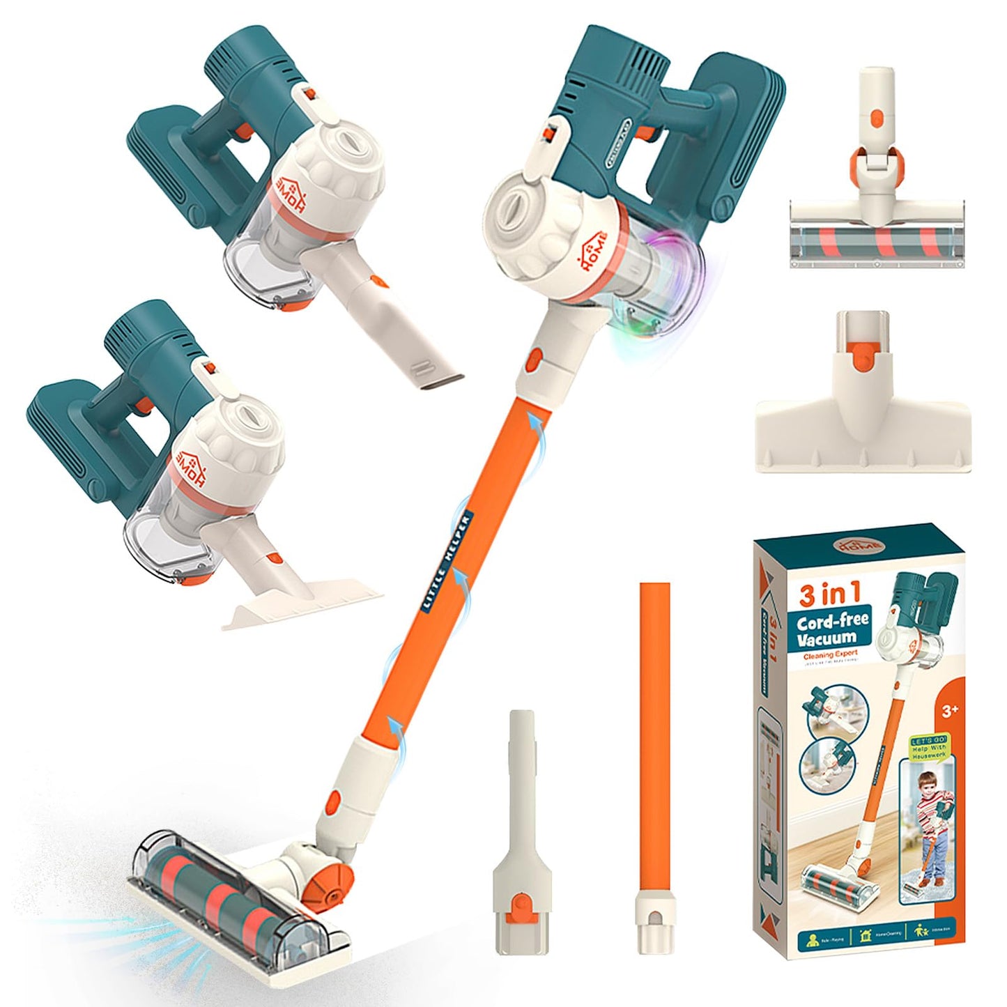 uehjxb Kids Vacuum Toy Set – 3-in-1 Working Suction Toy Vacuum for Realistic Play (Blue)