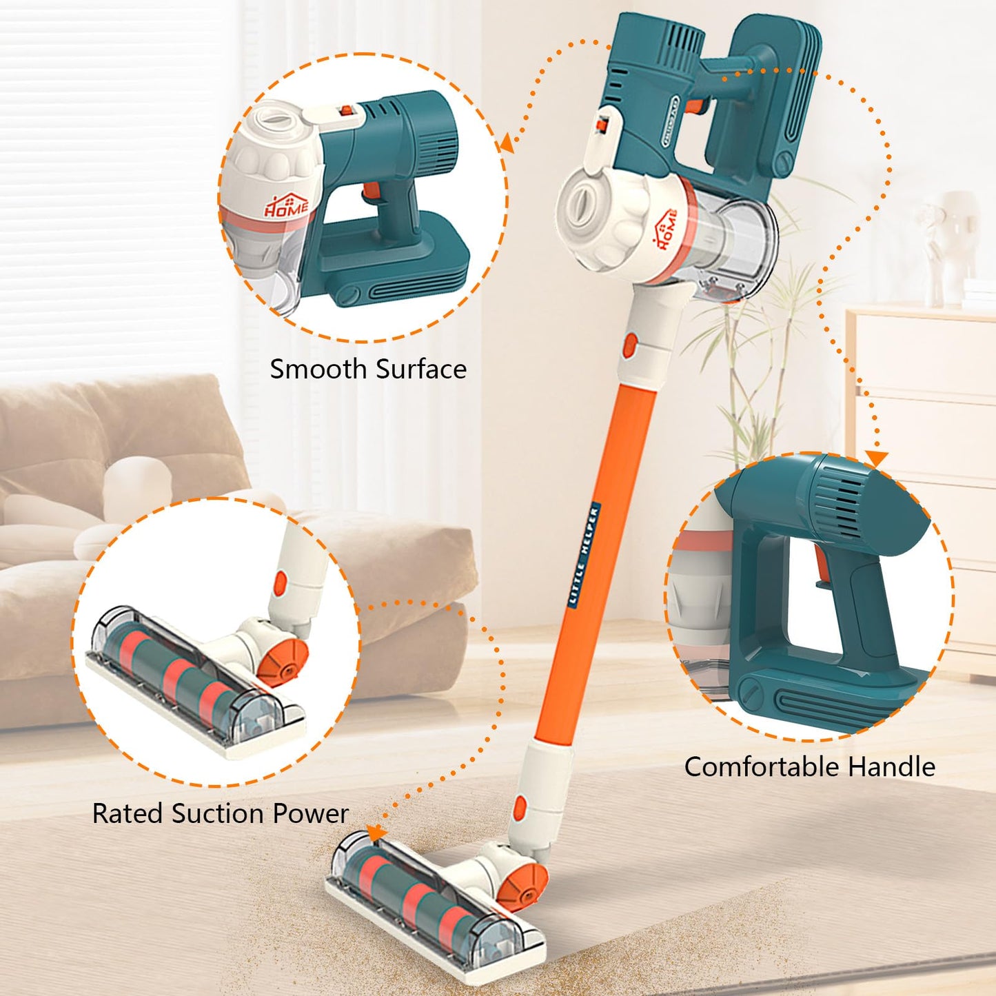 uehjxb Kids Vacuum Toy Set – 3-in-1 Working Suction Toy Vacuum for Realistic Play (Blue)