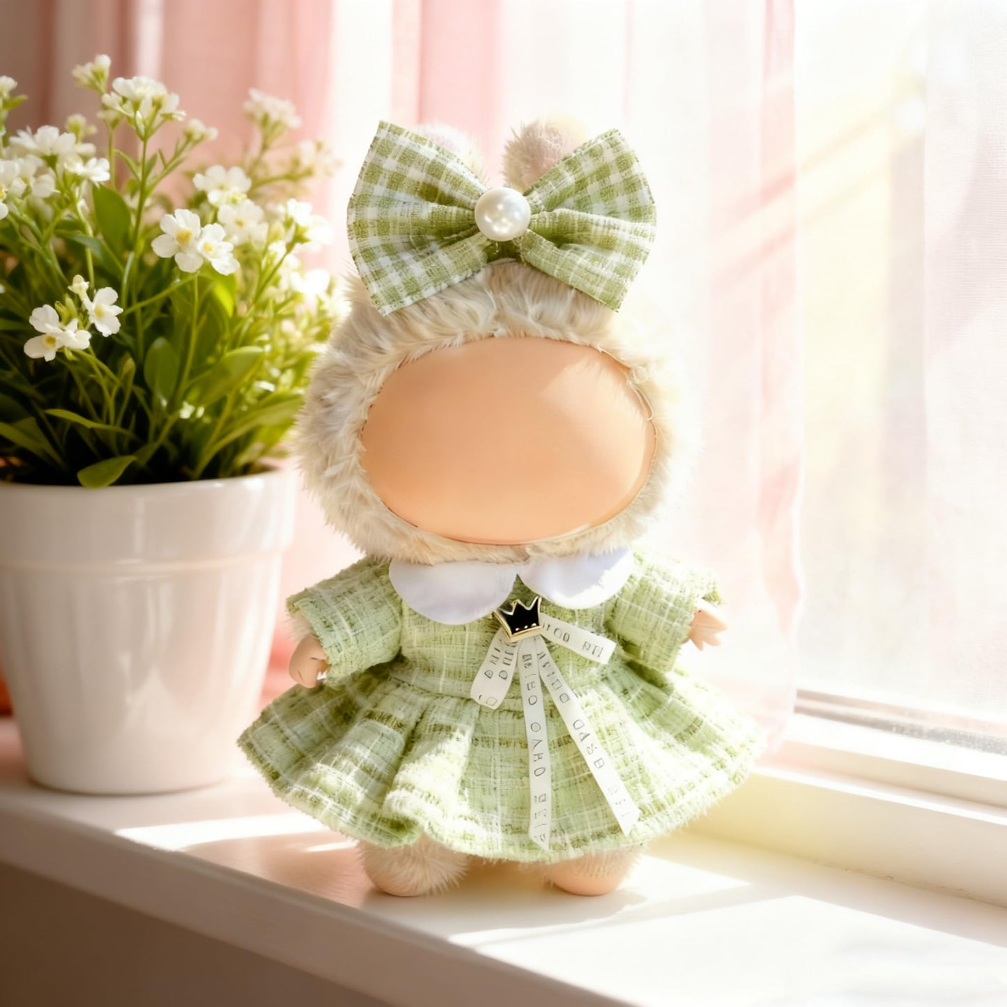 Ueuo Clothes for LABUBU 17cm Doll – Dress & Hairpin Set Style N