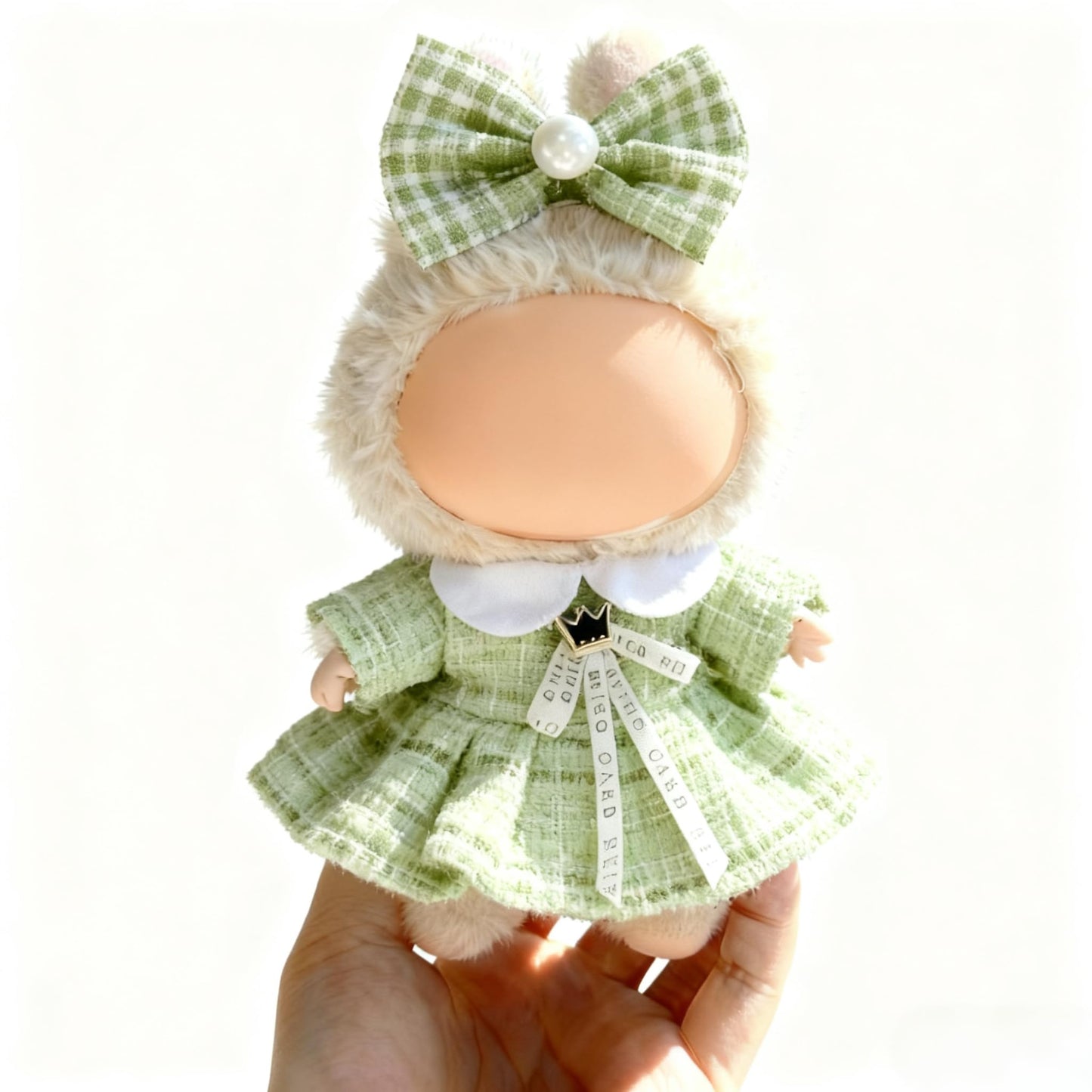 Ueuo Clothes for LABUBU 17cm Doll – Dress & Hairpin Set Style N