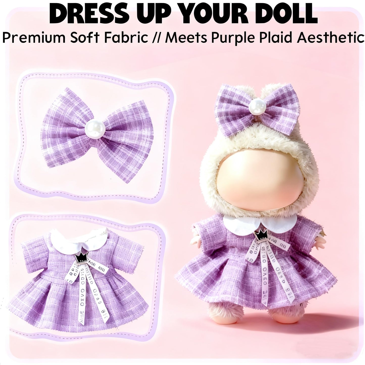 Ueuo Labubu 17cm Doll Outfit – Dress & Hairpin Set (Style O)