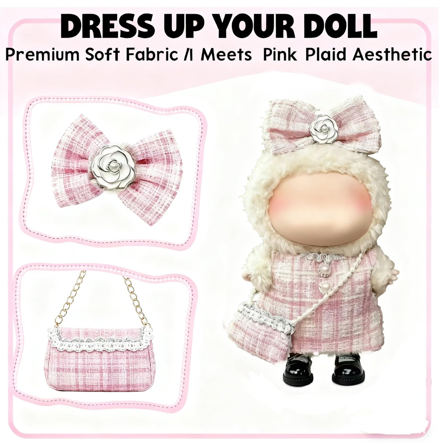 Ueuo LABUBU 17cm Doll Outfit Set – Dress, Hairpin & Mini Bag (Style J)