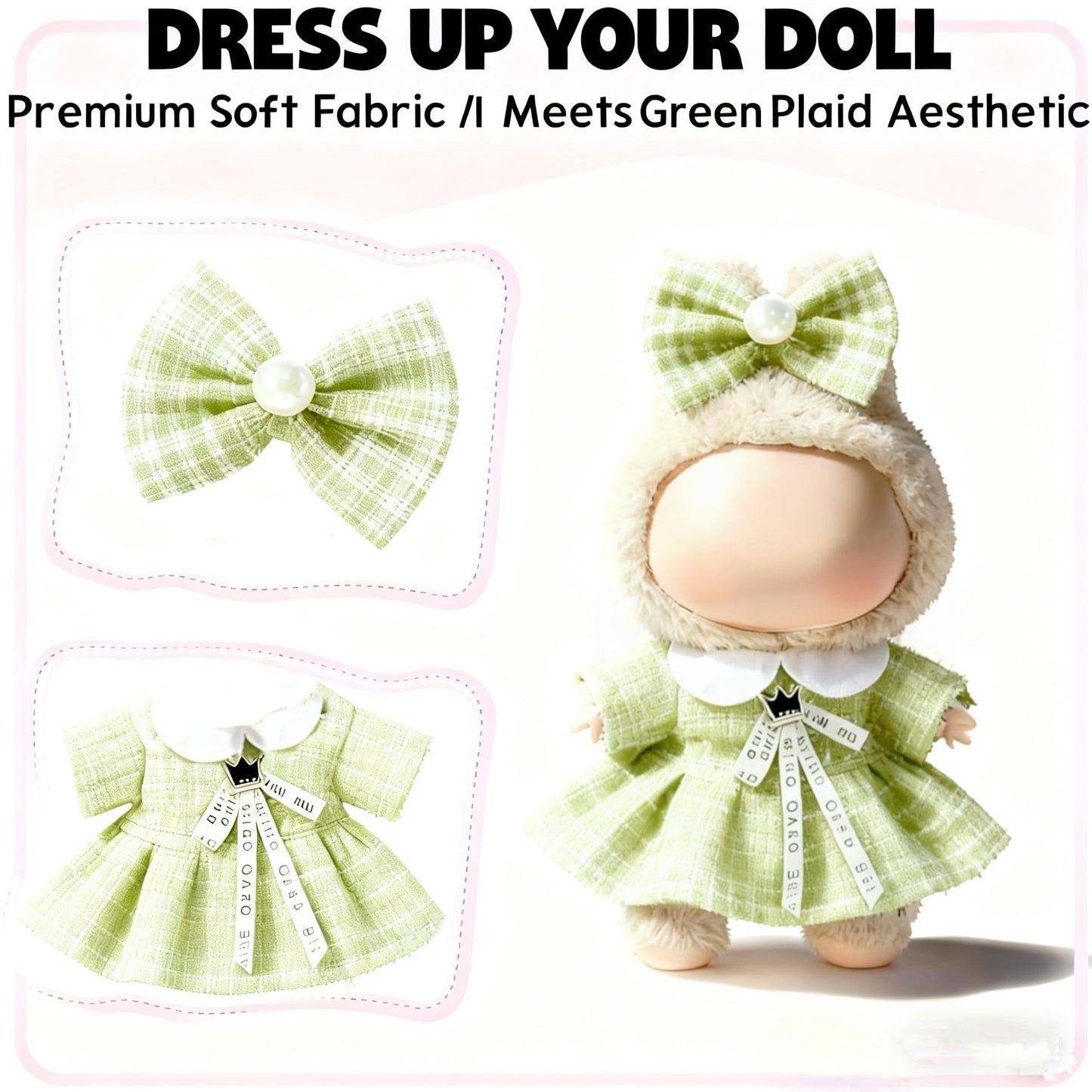 Ueuo Clothes for LABUBU 17cm Doll – Dress & Hairpin Set Style N