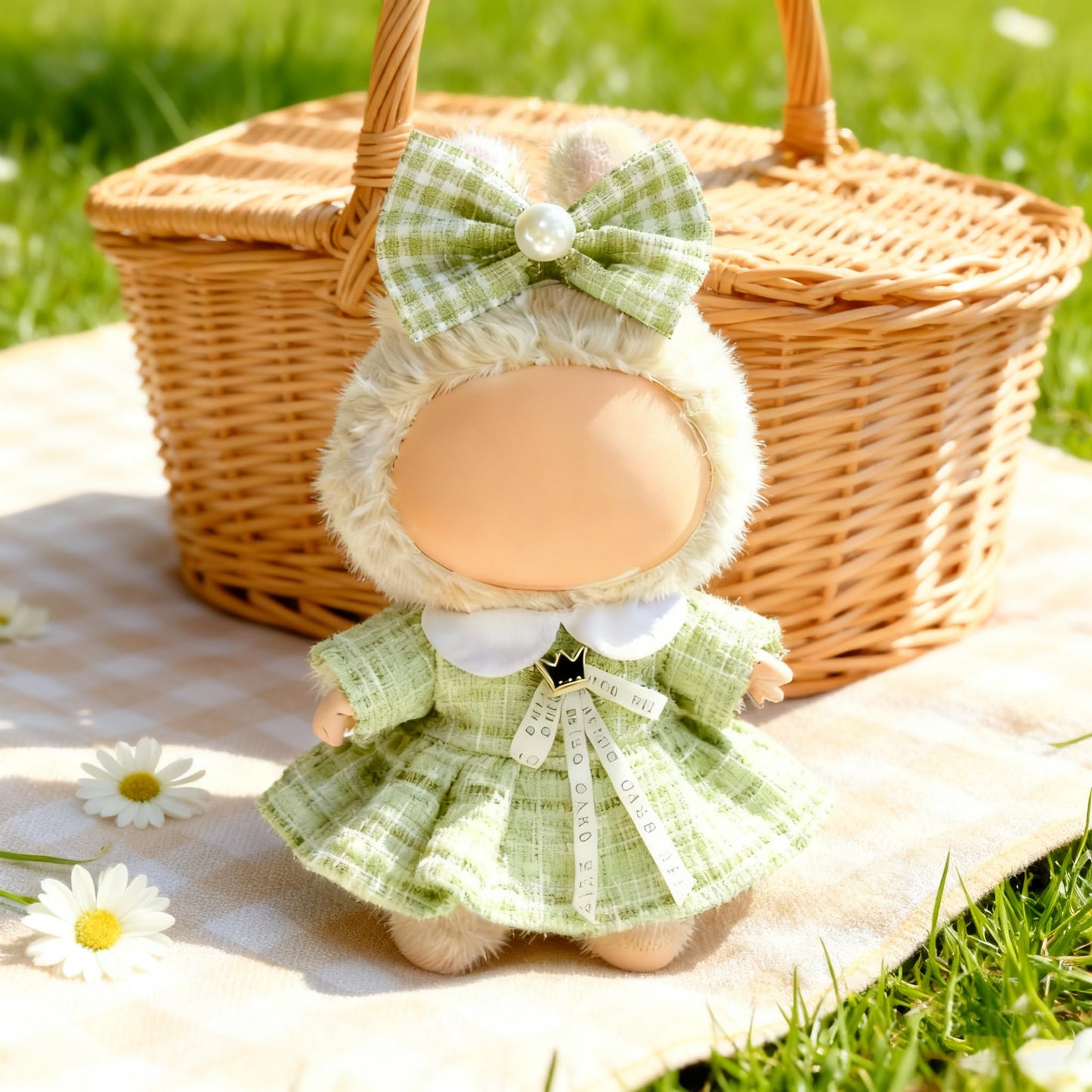 Ueuo Clothes for LABUBU 17cm Doll – Dress & Hairpin Set Style N