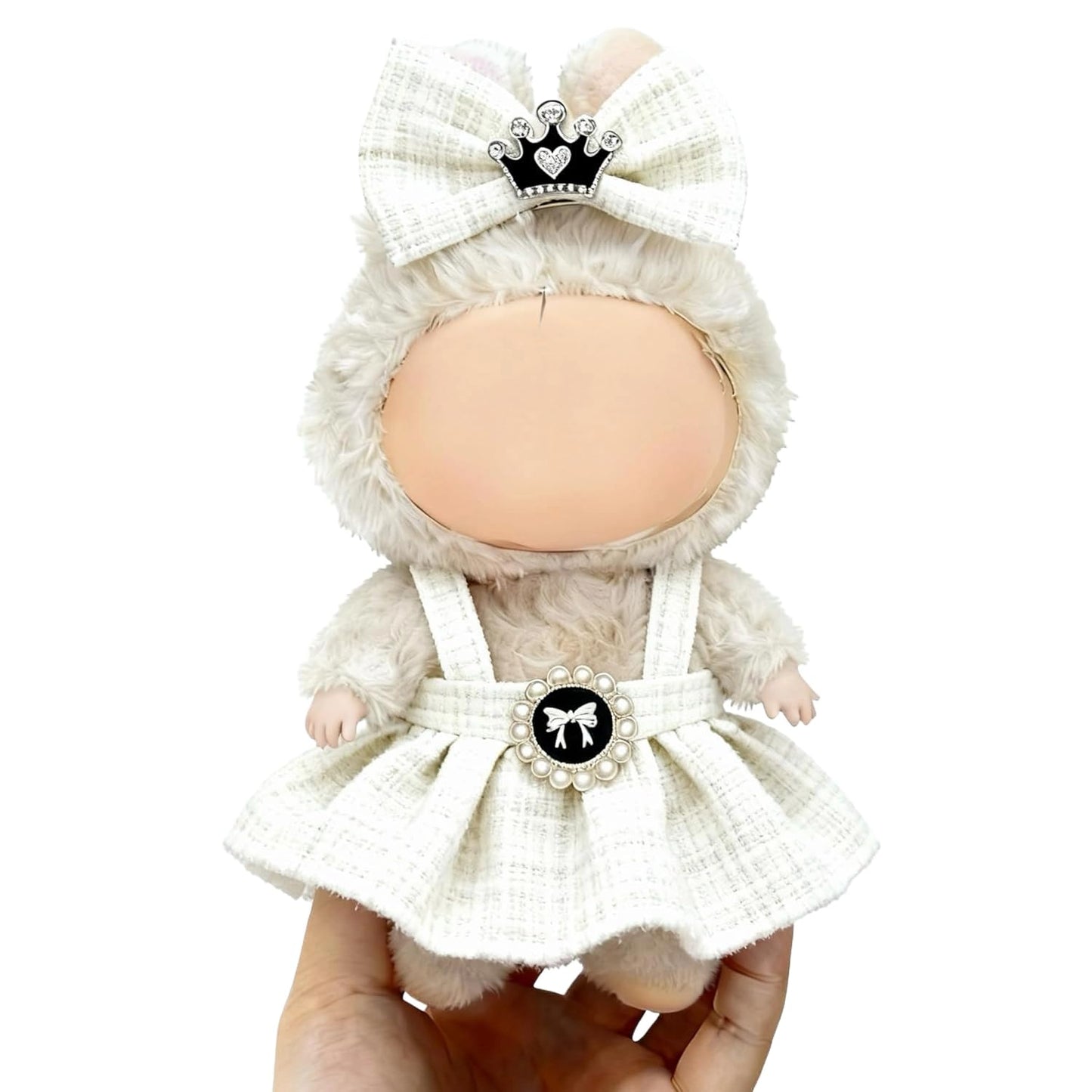 Ueuo Clothes for LABUBU 17cm Doll – Style F Dress & Hairpin Set