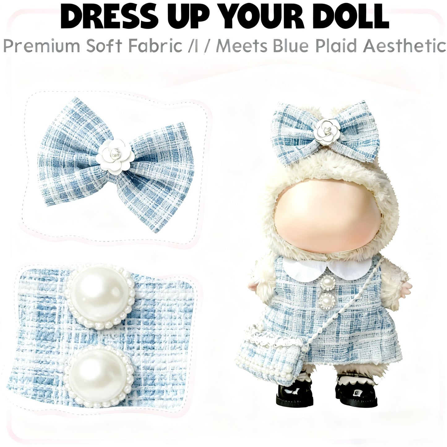 Ueuo 17cm LABUBU Doll Clothes Set – Dress, Hairpin & Mini Bag (No Doll)