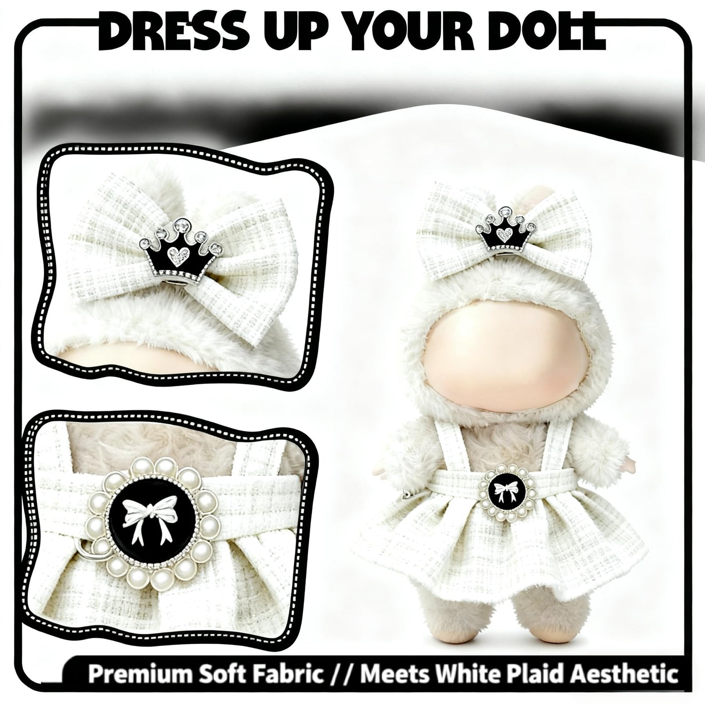 Ueuo Clothes for LABUBU 17cm Doll – Style F Dress & Hairpin Set