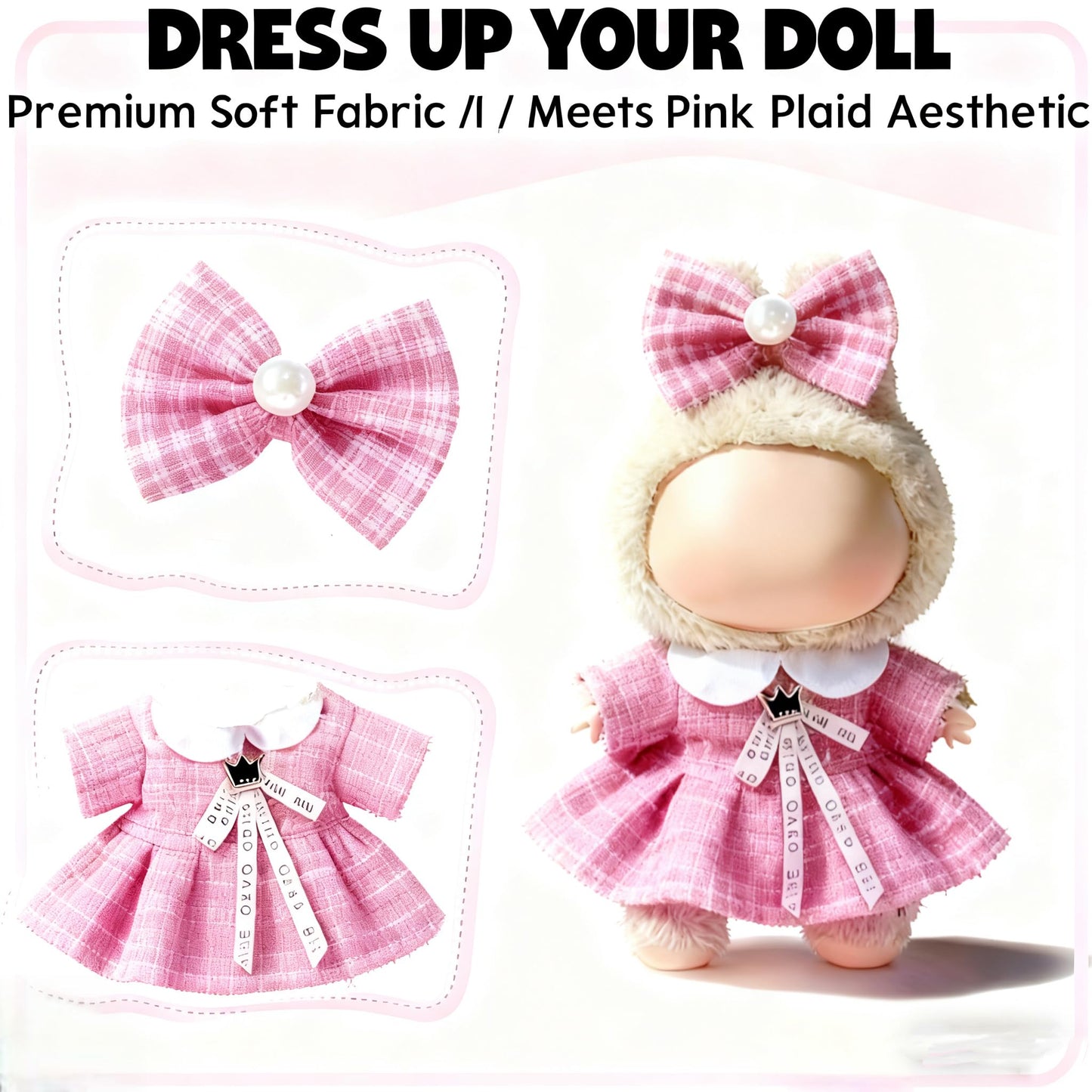 Ueuo LABUBU 17cm Doll Clothes – Dress & Hairpin Set for LABUBU Style S