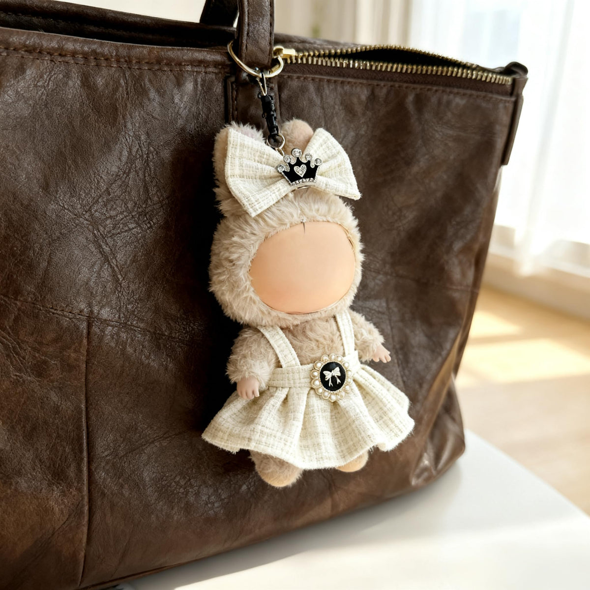 Ueuo Clothes for LABUBU 17cm Doll – Style F Dress & Hairpin Set