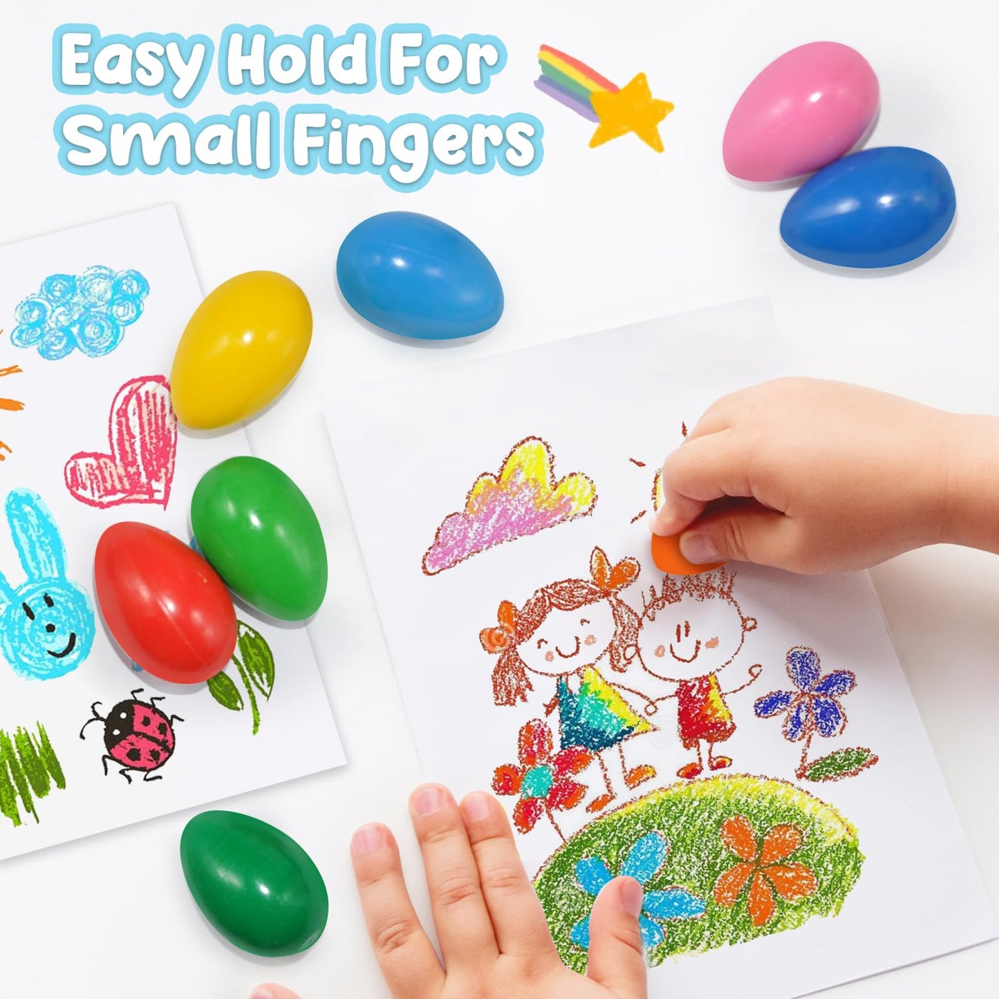 UEXINGOO 9-Color Egg Shaped Crayons – Washable, Easy-Grip for Toddlers