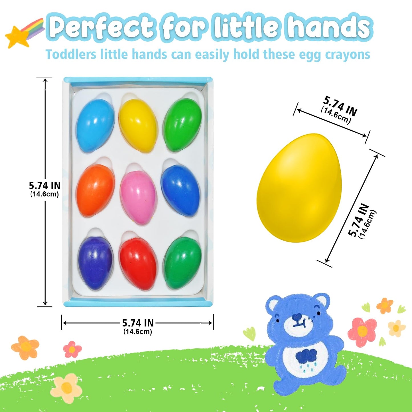 UEXINGOO 9-Color Egg Shaped Crayons – Washable, Easy-Grip for Toddlers