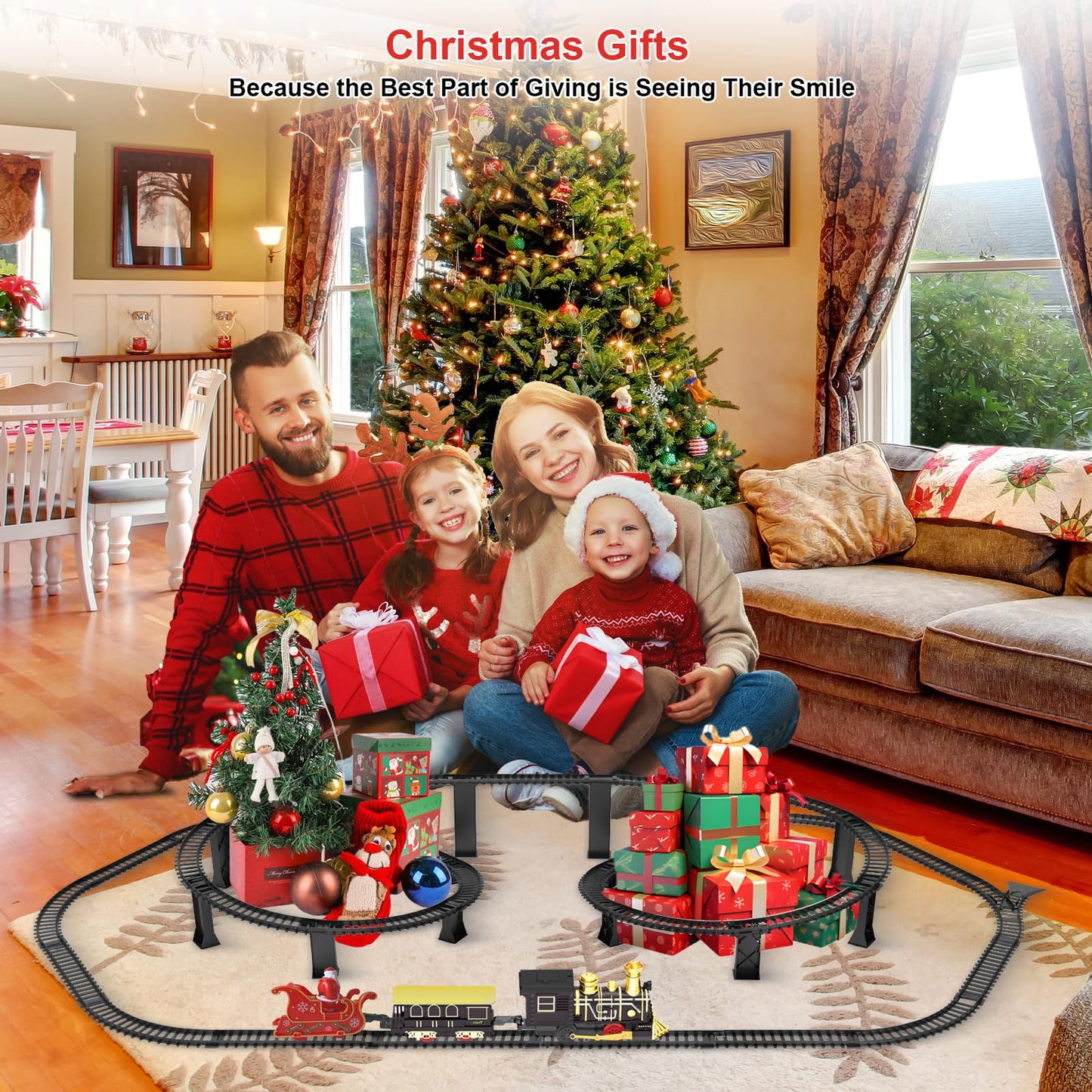 UFULMN Electric Train Set with 3D Elevated Tracks – Lights, Music & Safe Play for Kids 3–7