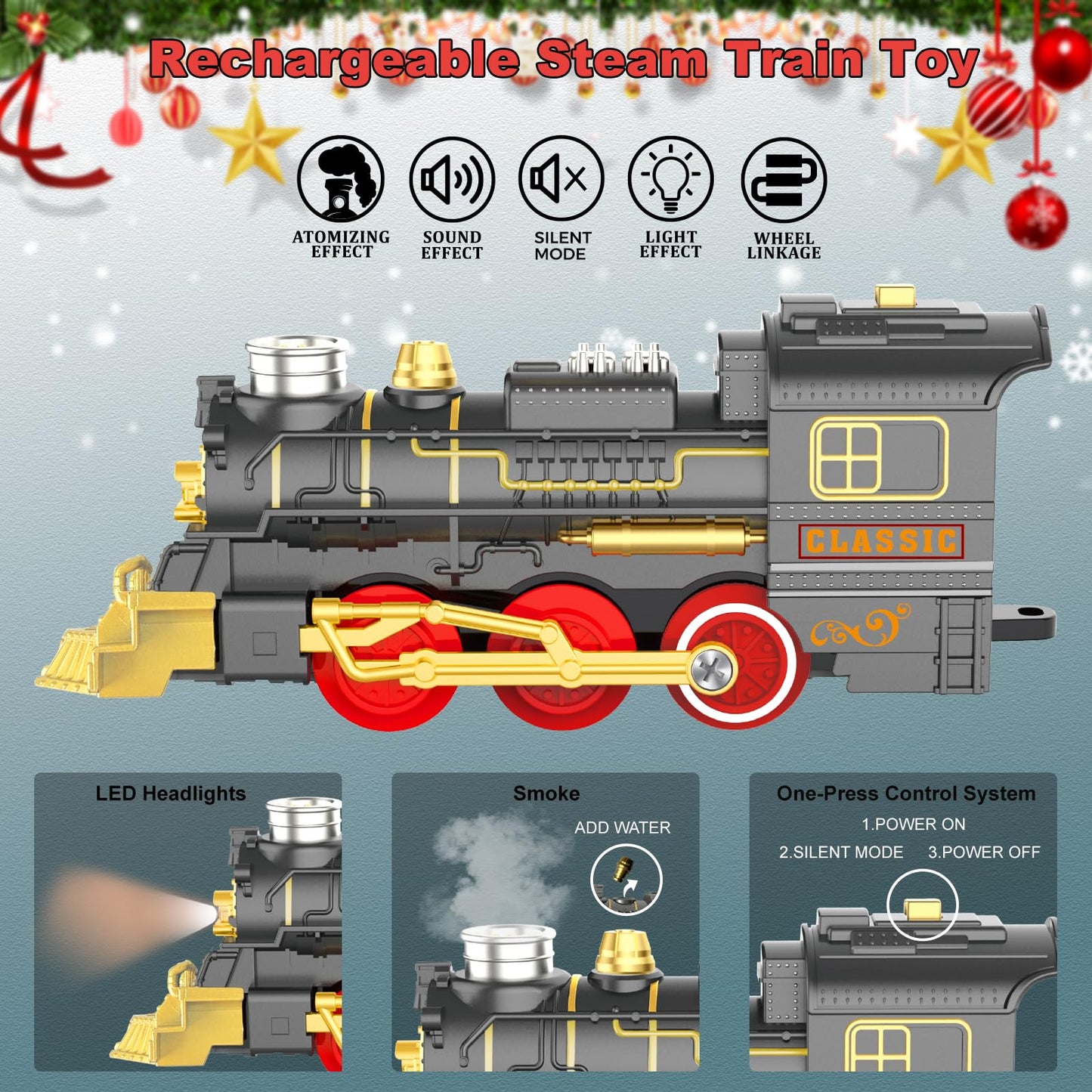 UFULMN Electric Train Set with Double-Layer Tracks – Lights, Sounds & USB Rechargeable Kids Train Toy