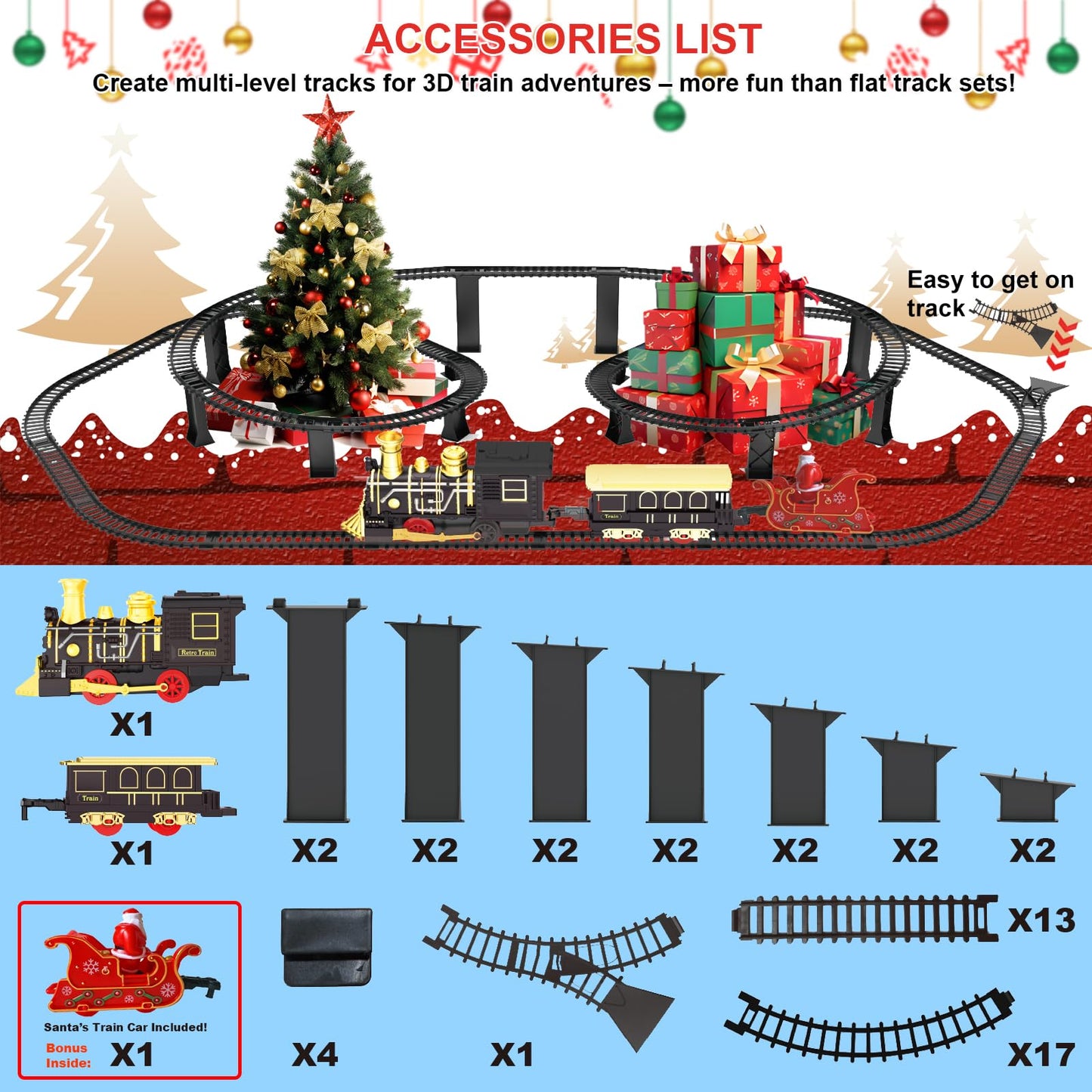 UFULMN Electric Train Set with 3D Elevated Tracks – Lights, Music & Safe Play for Kids 3–7