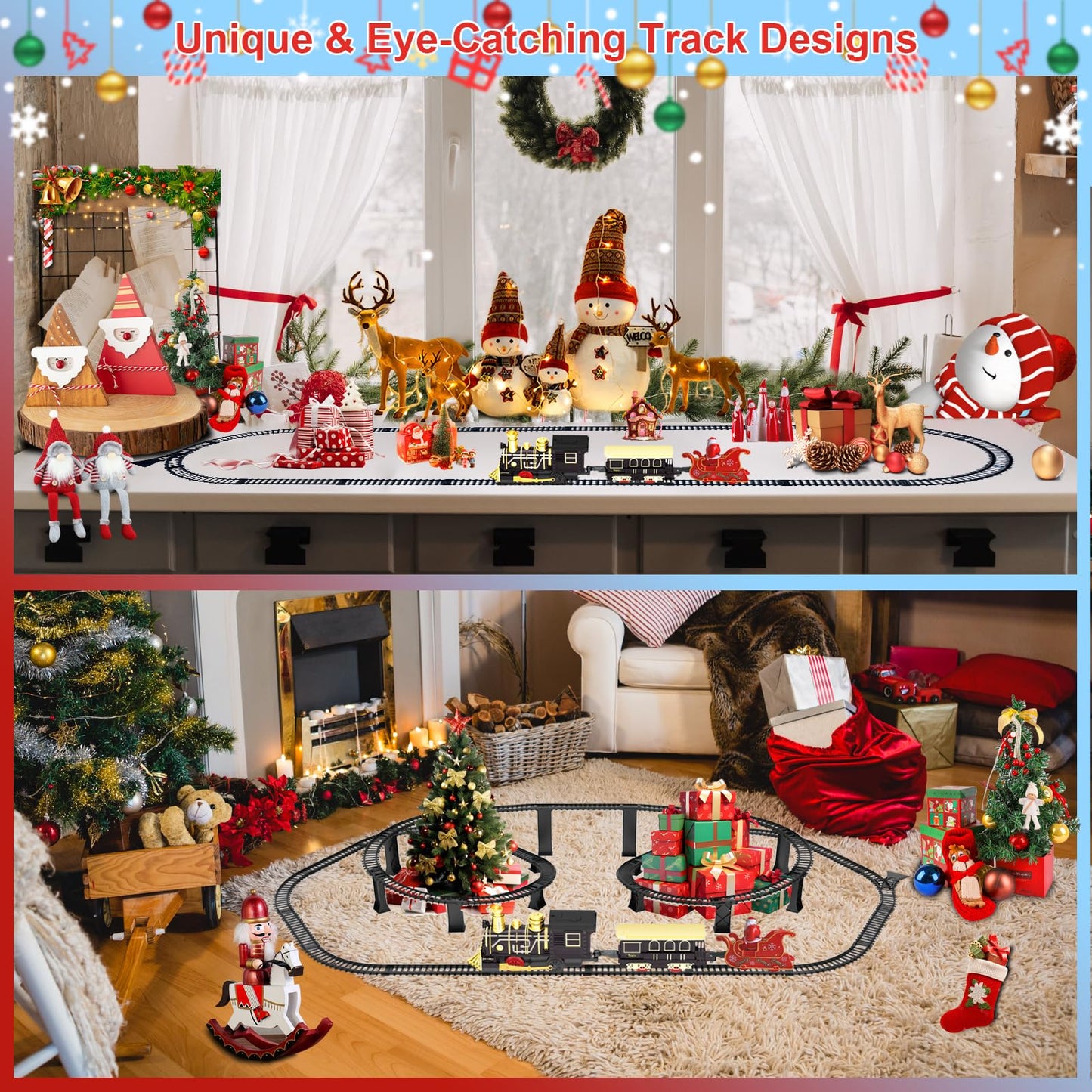 UFULMN Electric Train Set with 3D Elevated Tracks – Lights, Music & Safe Play for Kids 3–7