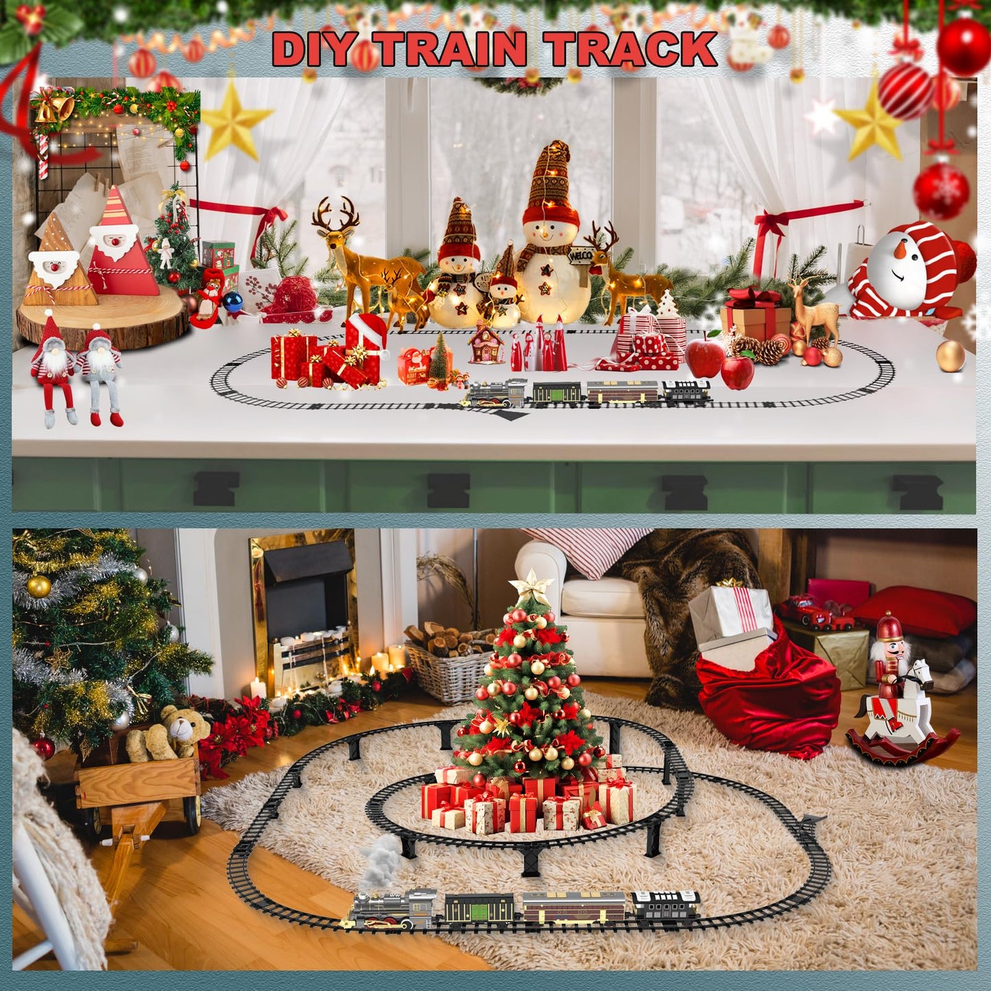 UFULMN Electric Train Set with Double-Layer Tracks – Lights, Sounds & USB Rechargeable Kids Train Toy