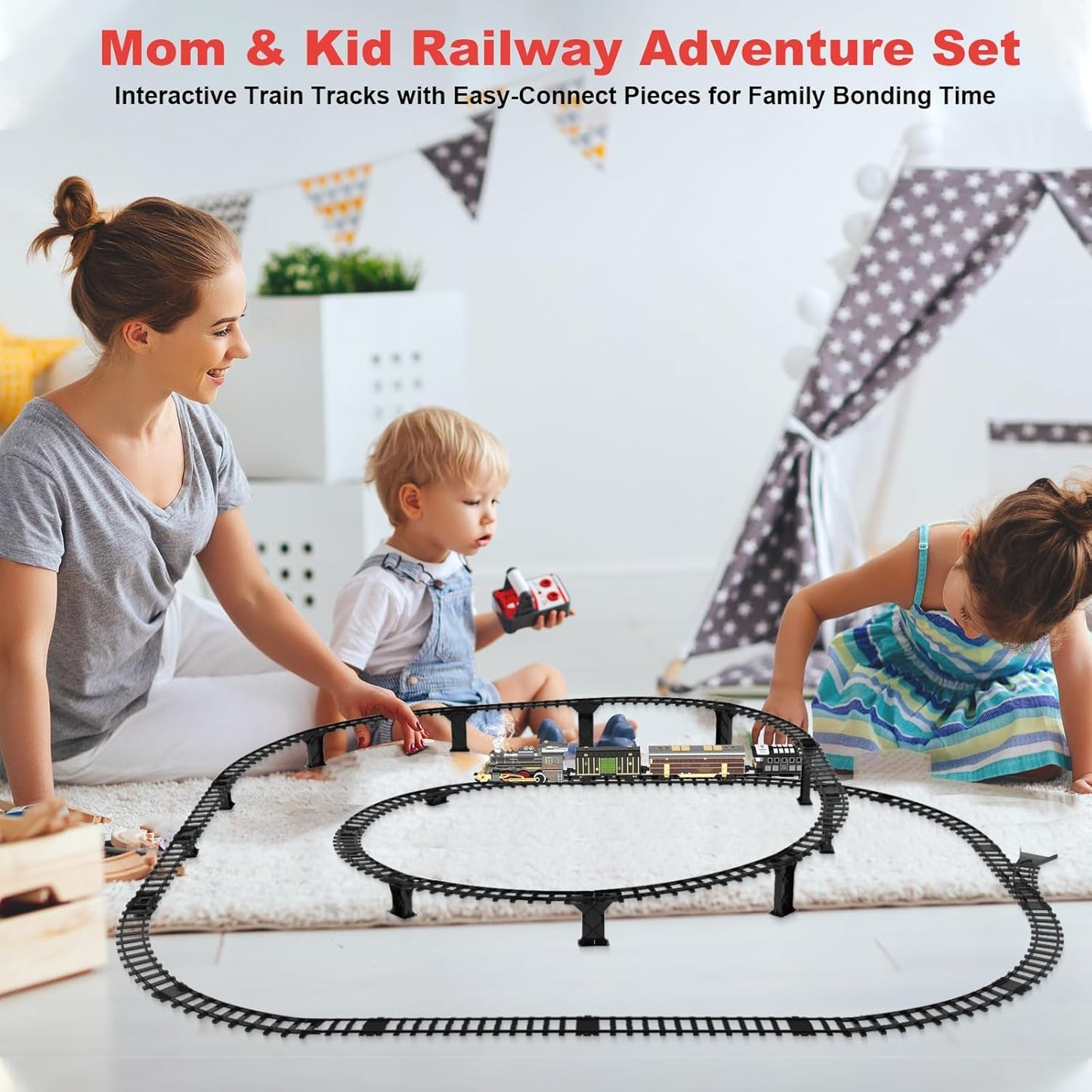 UFULMN Electric Train Set with Double-Layer Tracks – Lights, Sounds & USB Rechargeable Kids Train Toy