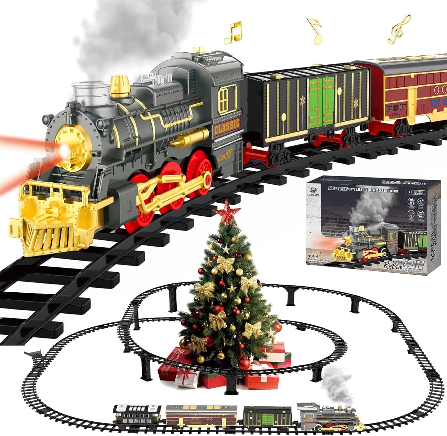 UFULMN Electric Train Set with Double-Layer Tracks – Lights, Sounds & USB Rechargeable Kids Train Toy