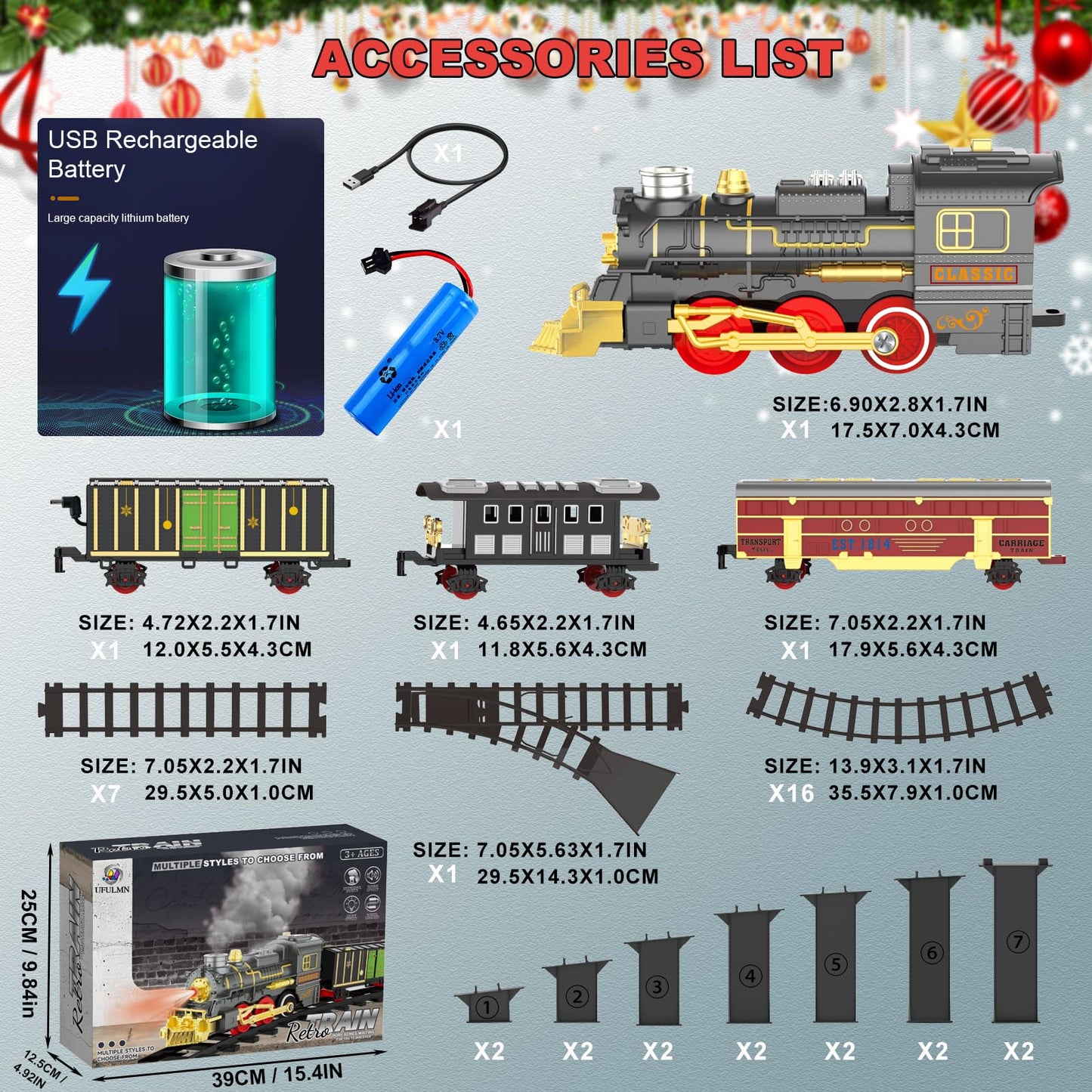 UFULMN Electric Train Set with Double-Layer Tracks – Lights, Sounds & USB Rechargeable Kids Train Toy