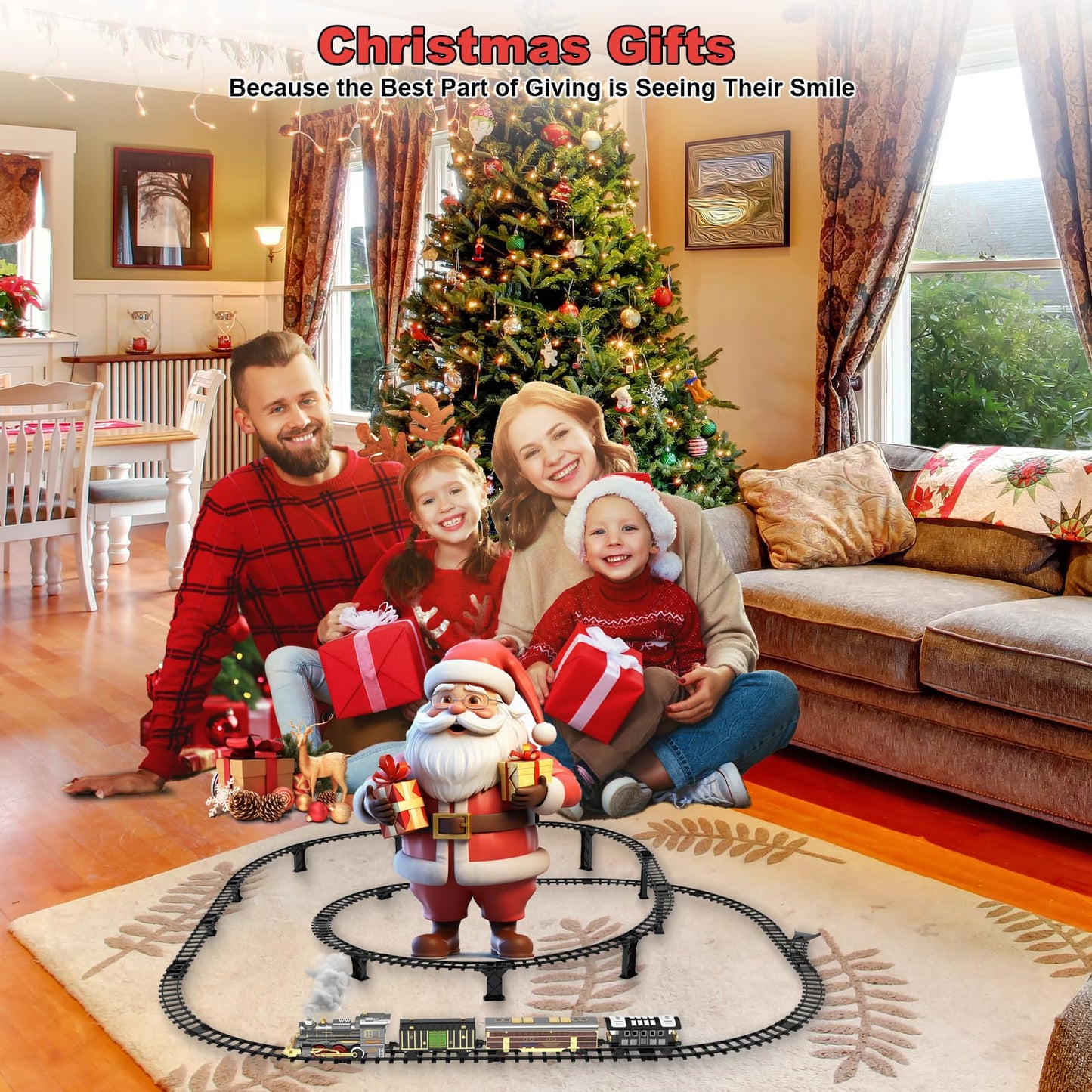 UFULMN Electric Train Set with Double-Layer Tracks – Lights, Sounds & USB Rechargeable Kids Train Toy