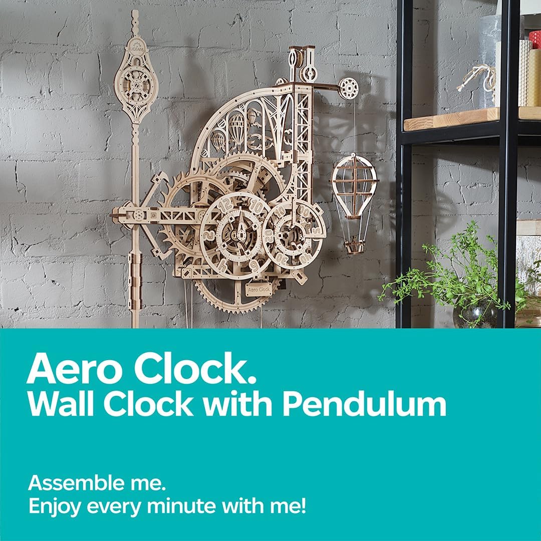UGEARS Aero Clock: Wooden 3D Puzzle Kit for Adults – Gravity-Powered Wall Clock