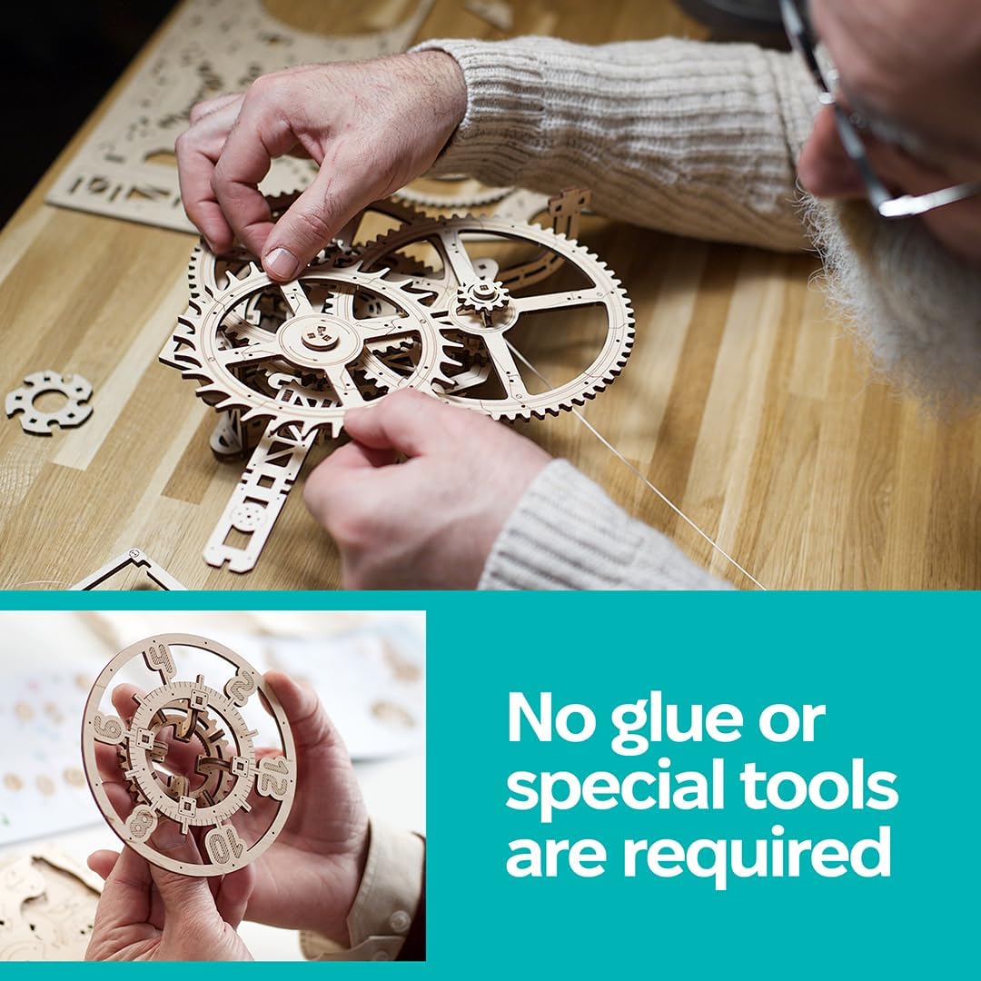 UGEARS Aero Clock: Wooden 3D Puzzle Kit for Adults – Gravity-Powered Wall Clock