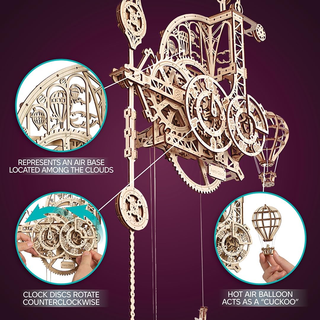 UGEARS Aero Clock: Wooden 3D Puzzle Kit for Adults – Gravity-Powered Wall Clock