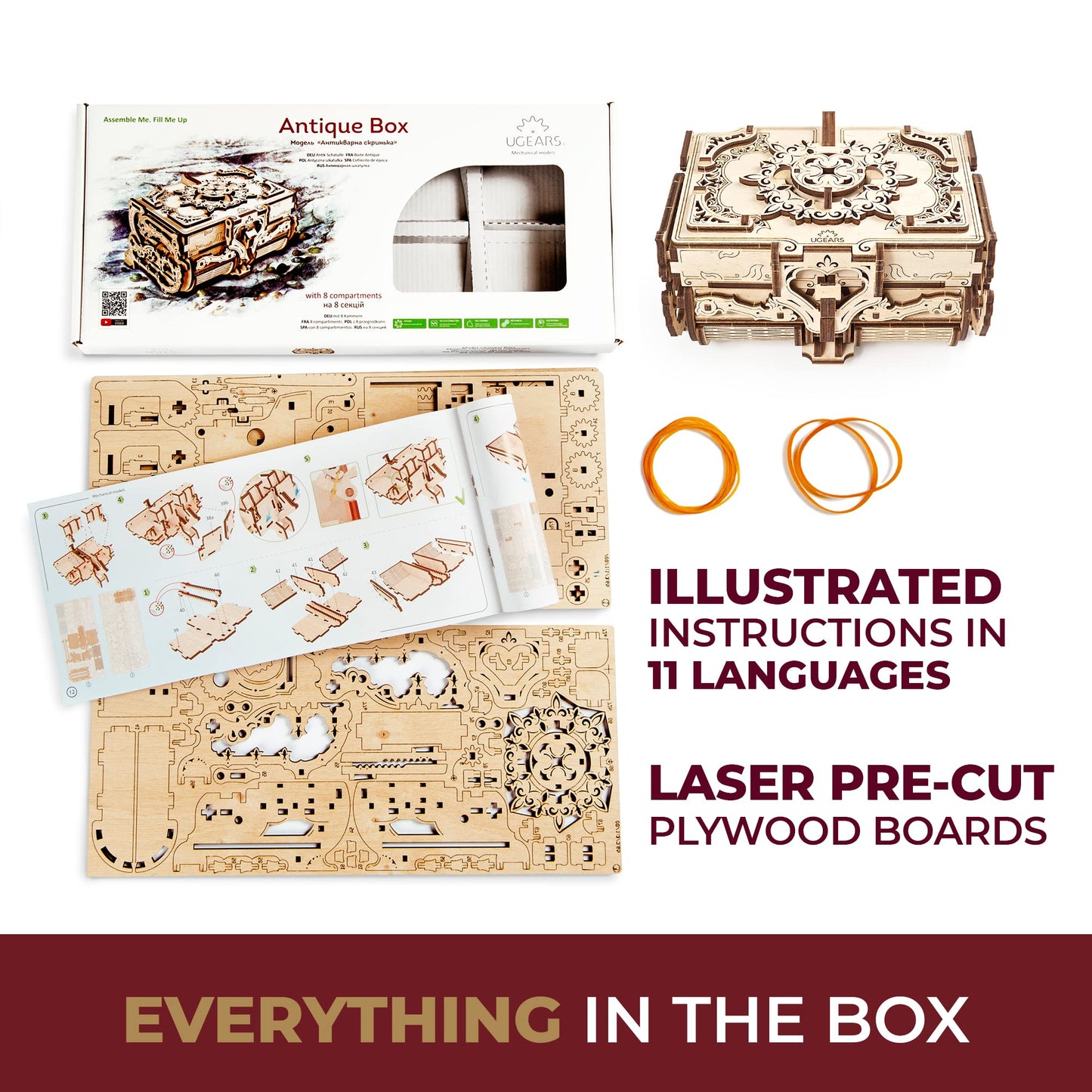 UGEARS Antique Box – 3D Wooden Puzzle for Adults (Jewelry Box)