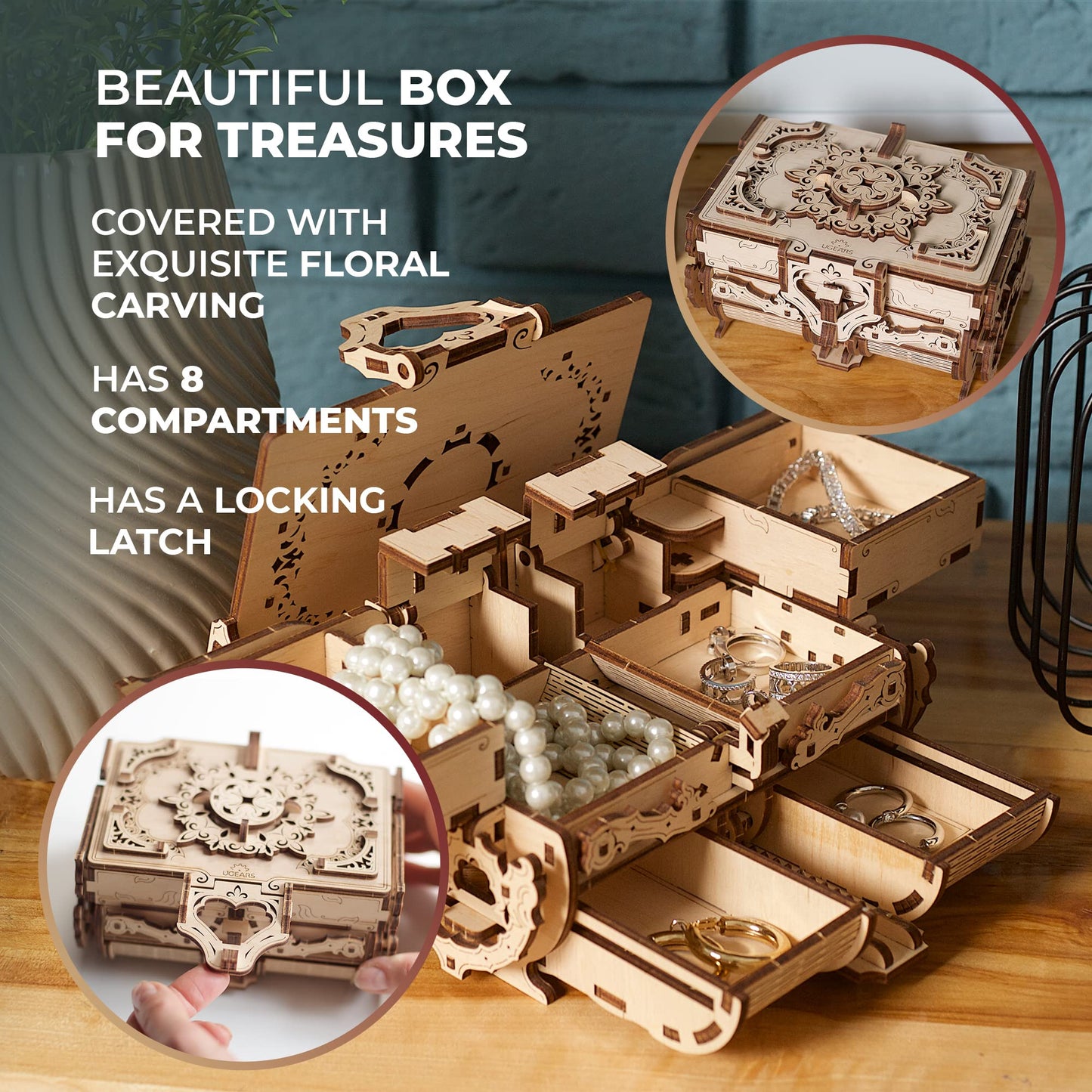 UGEARS Antique Box – 3D Wooden Puzzle for Adults (Jewelry Box)
