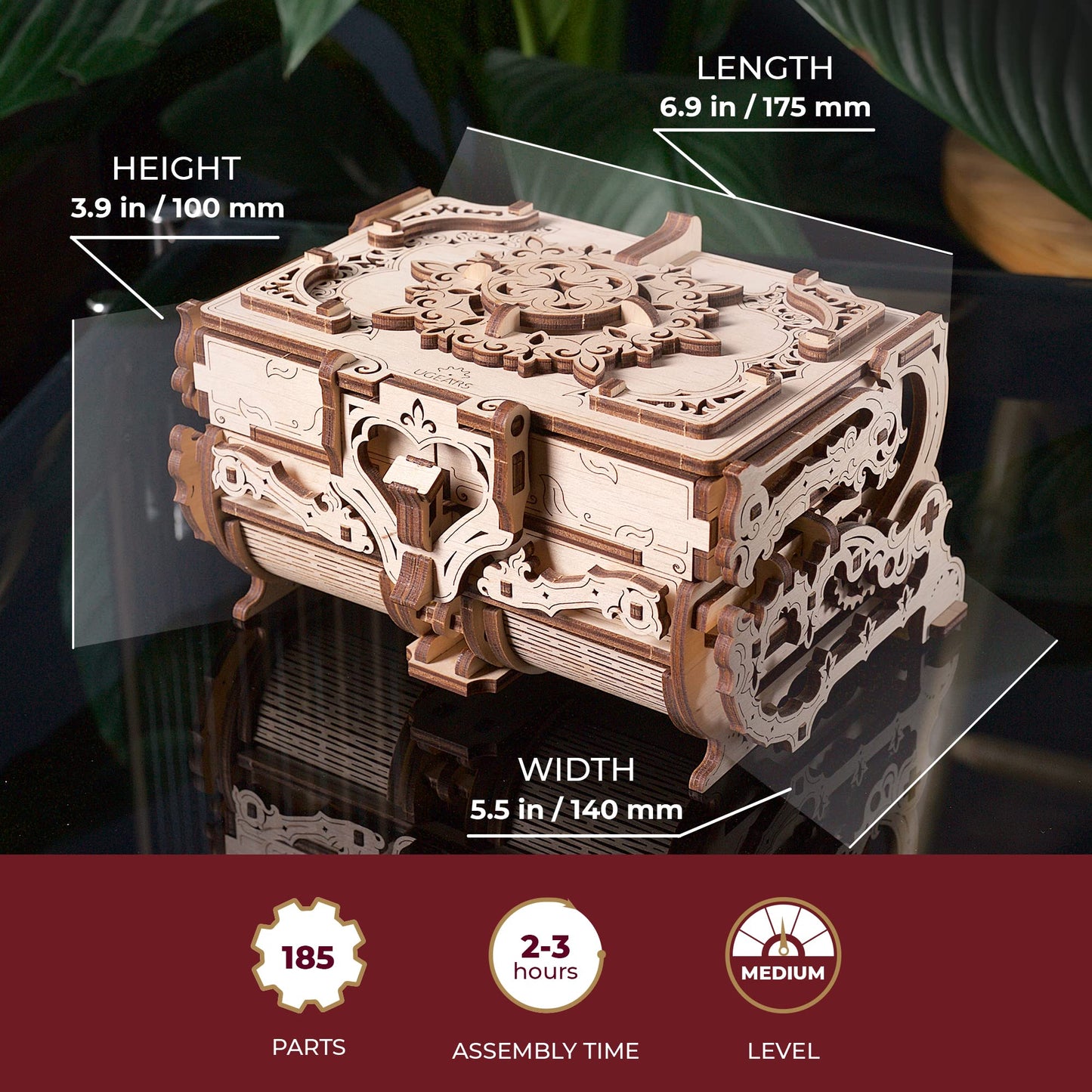 UGEARS Antique Box – 3D Wooden Puzzle for Adults (Jewelry Box)