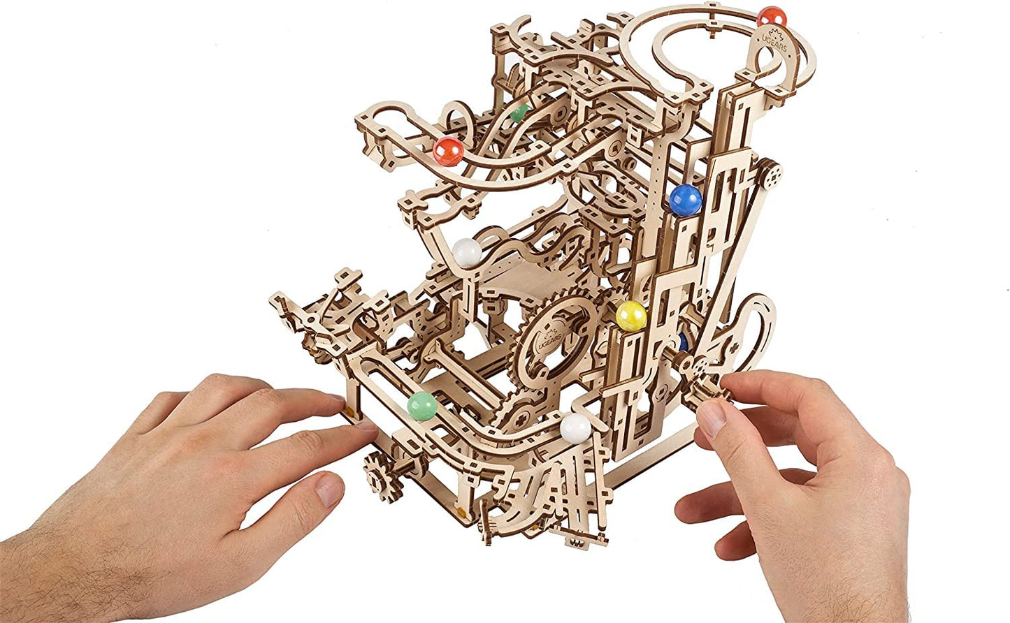 UGEARS Marble Run Tiered Hoist – 3D Wooden Puzzle Kit for Adults | DIY Brain Teaser
