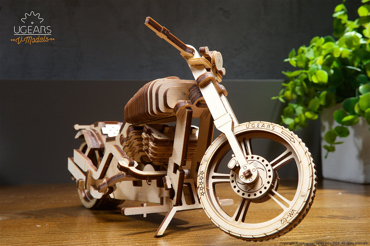 UGEARS Bike DIY Kit VM-02: Wooden Mechanical Motorcycle with Rubber Band Engine