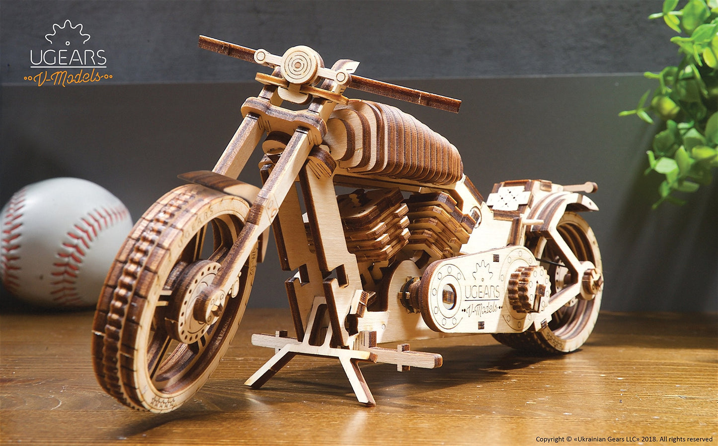 UGEARS Bike DIY Kit VM-02: Wooden Mechanical Motorcycle with Rubber Band Engine