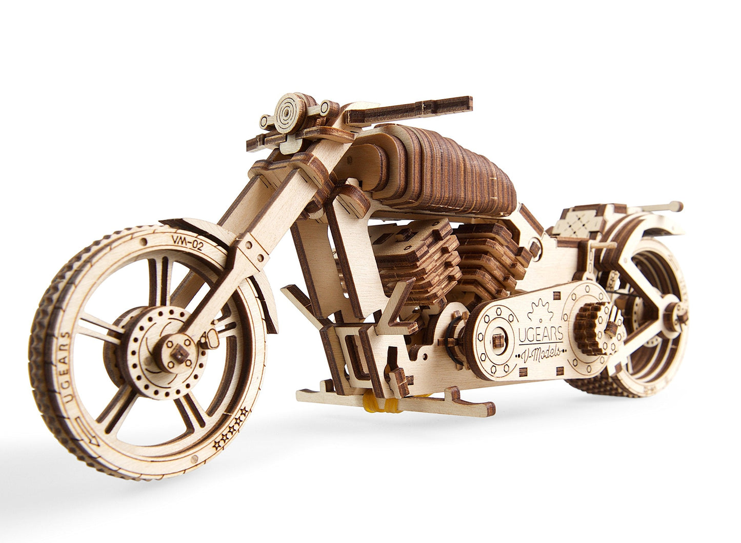 UGEARS Bike DIY Kit VM-02: Wooden Mechanical Motorcycle with Rubber Band Engine
