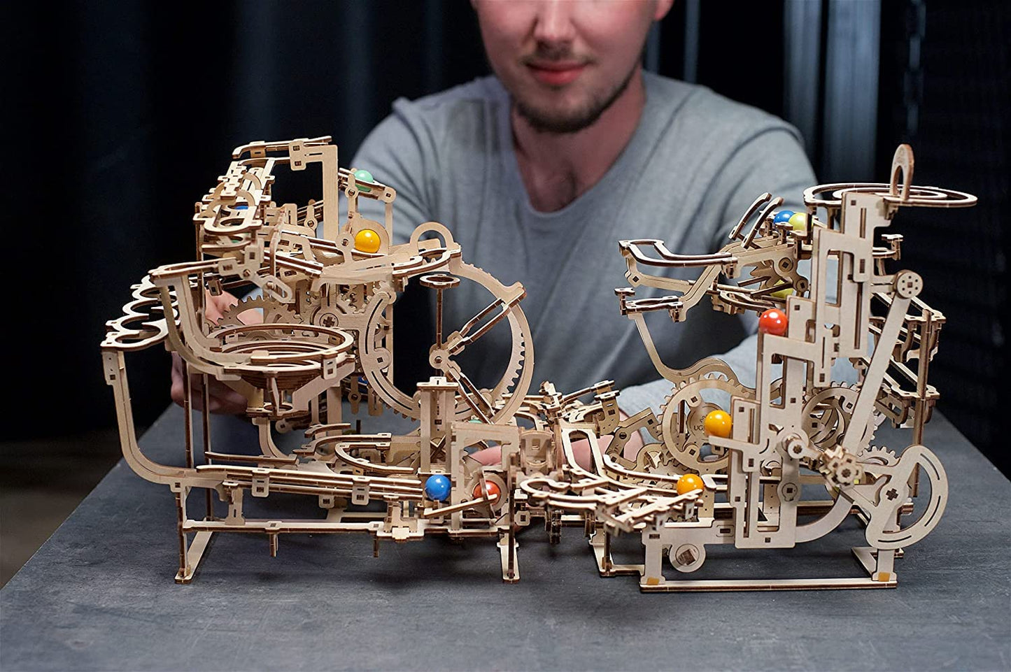 UGEARS Marble Run Tiered Hoist – 3D Wooden Puzzle Kit for Adults | DIY Brain Teaser