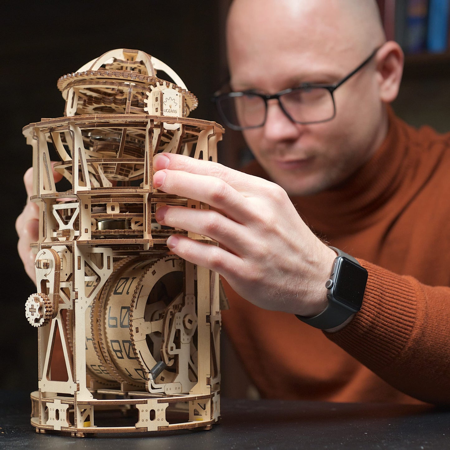 UGEARS Astronomer Table Clock with Tourbillon — 3D Wooden Puzzle Clock Kit for Adults